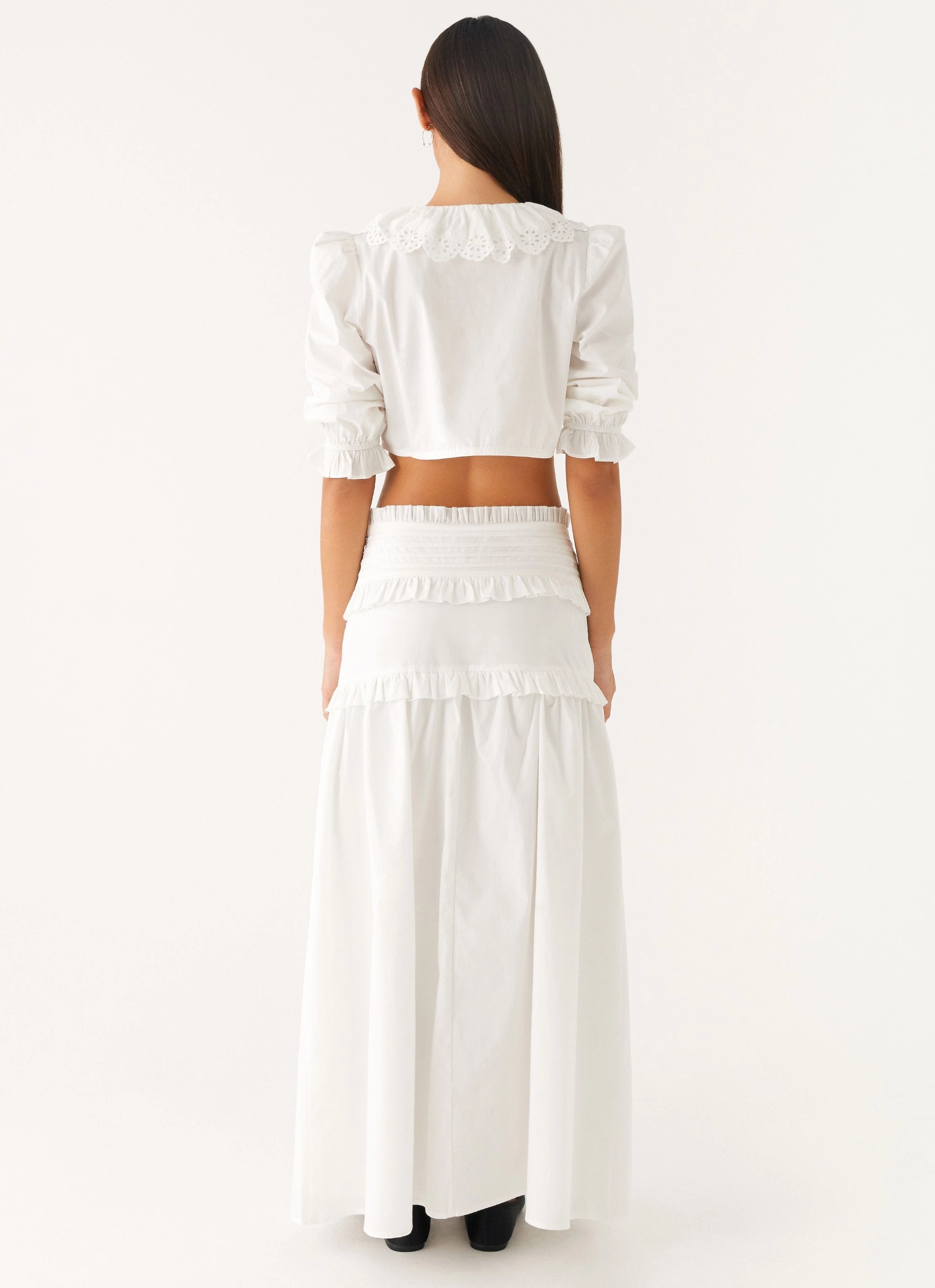 Durable zipper pull Effortless Tiered Maxi Skirt - White