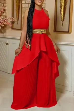 Egyptian Style Wide-Leg Pants Set With Gold Belt (S-3XL)