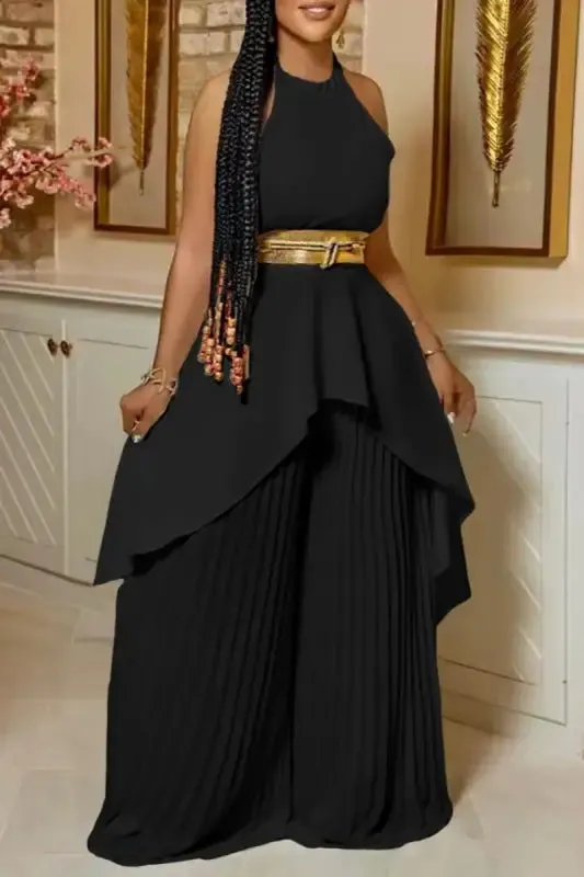 Egyptian Style Wide-Leg Pants Set With Gold Belt (S-3XL)