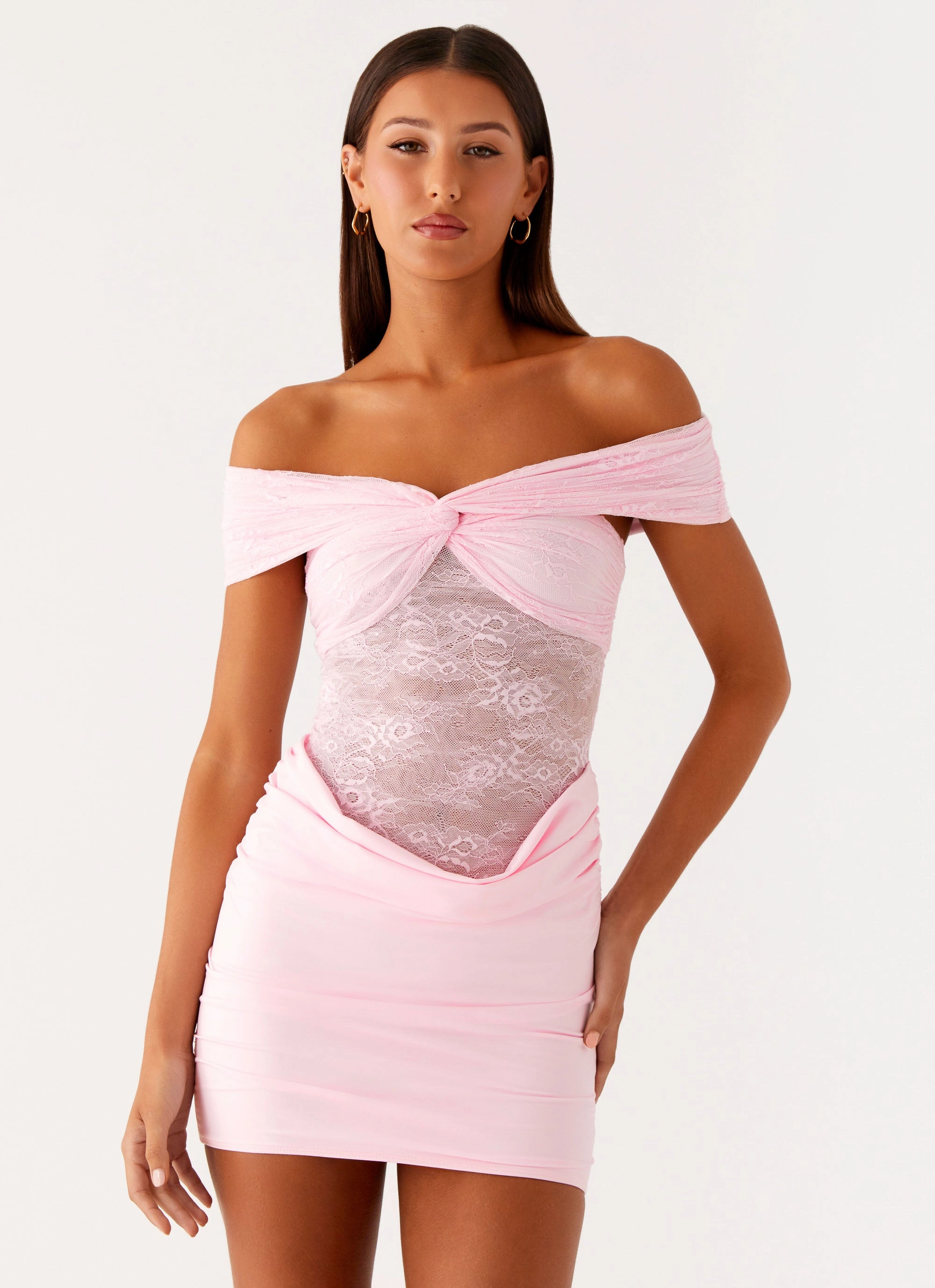 Simple Flow Either Way Off Shoulder Mini Dress - Baby Pink
