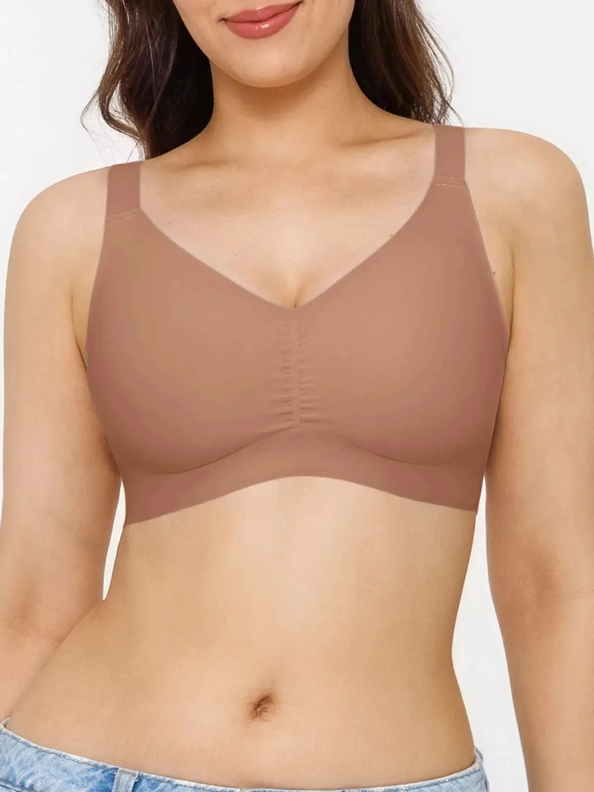 Seamless Wireless Ruched Comfort Minimizer Bra OdorResistant Coating No Iron Fabric