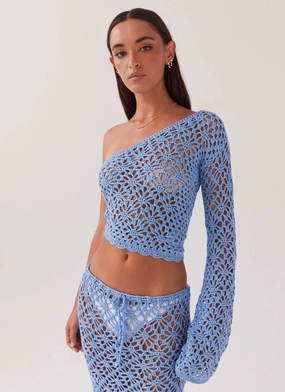 HypoallergenicMaterial Smooth Zipper Track Merliah Crochet Top - Blue