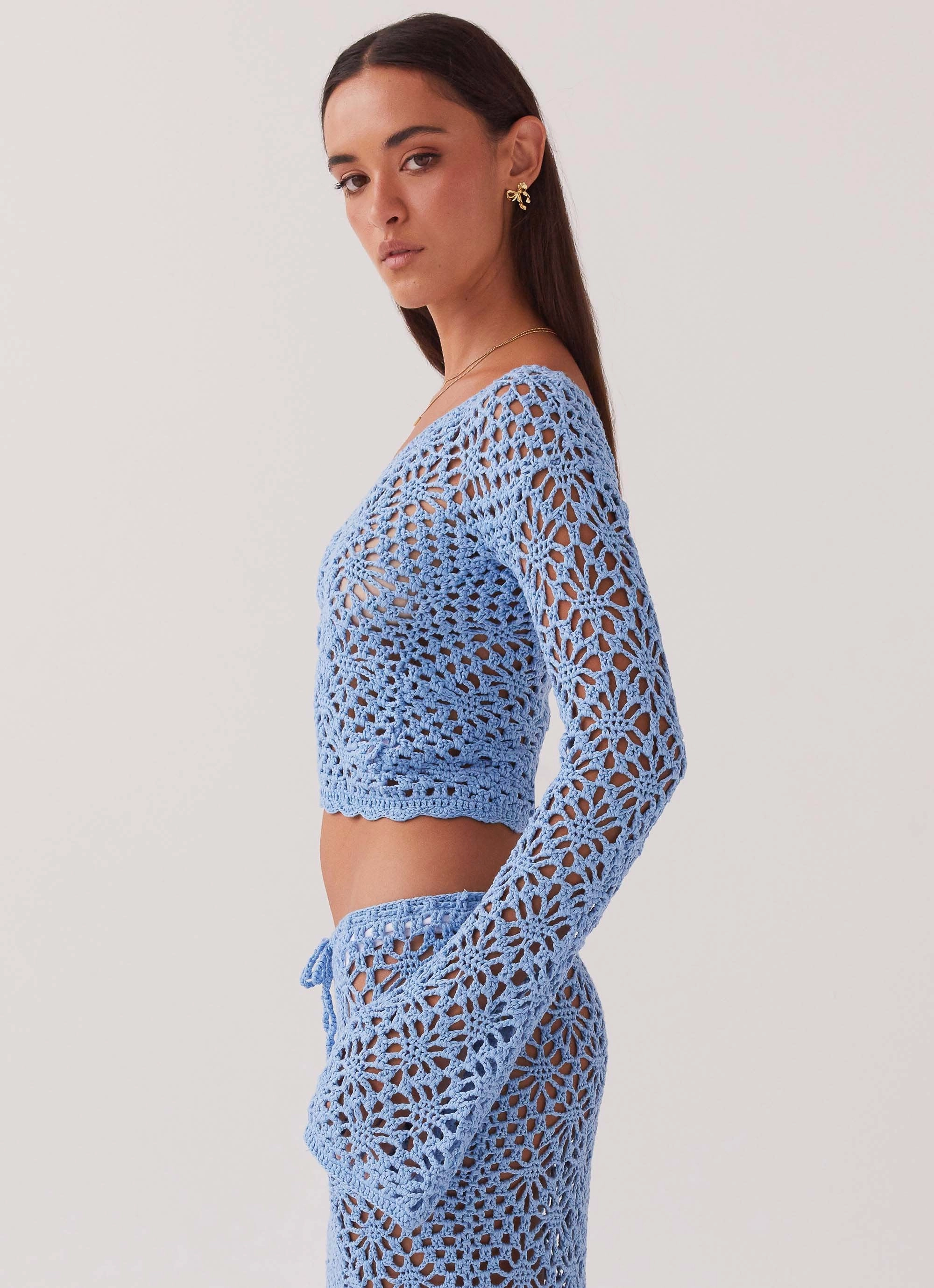 Merliah Crochet Top - Blue Relaxed Fit Structure
