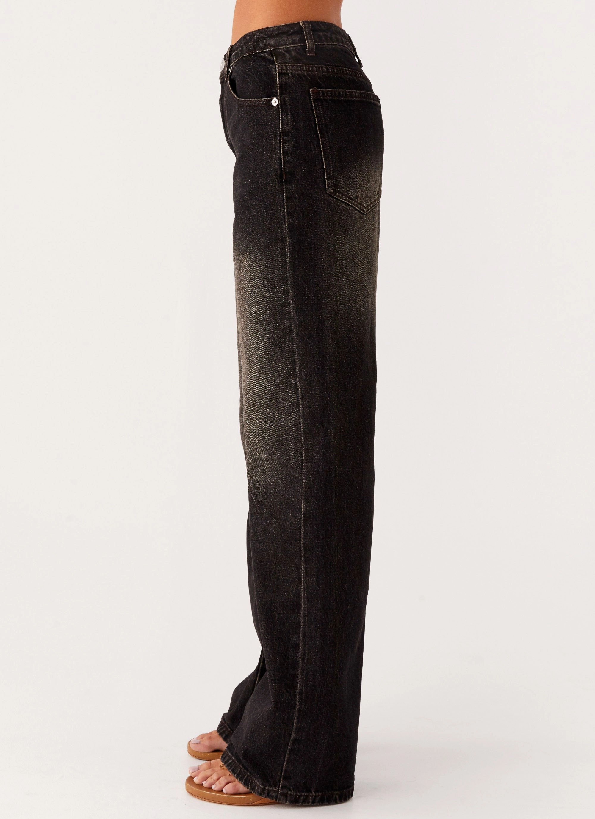 Back Again Straight Leg Denim Jeans - Acid Charcoal Pull-on style Cozy and Relaxed
