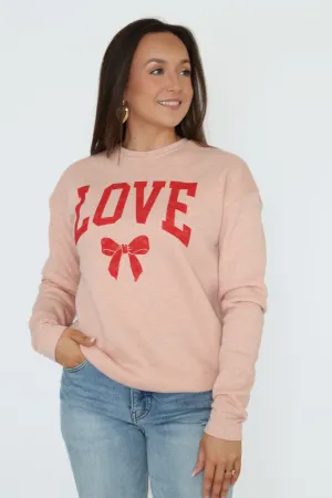 Love Bow Graphic Sweatshirt (FINAL SALE) Recycled Polyester Blend Hypoallergenic Fiber