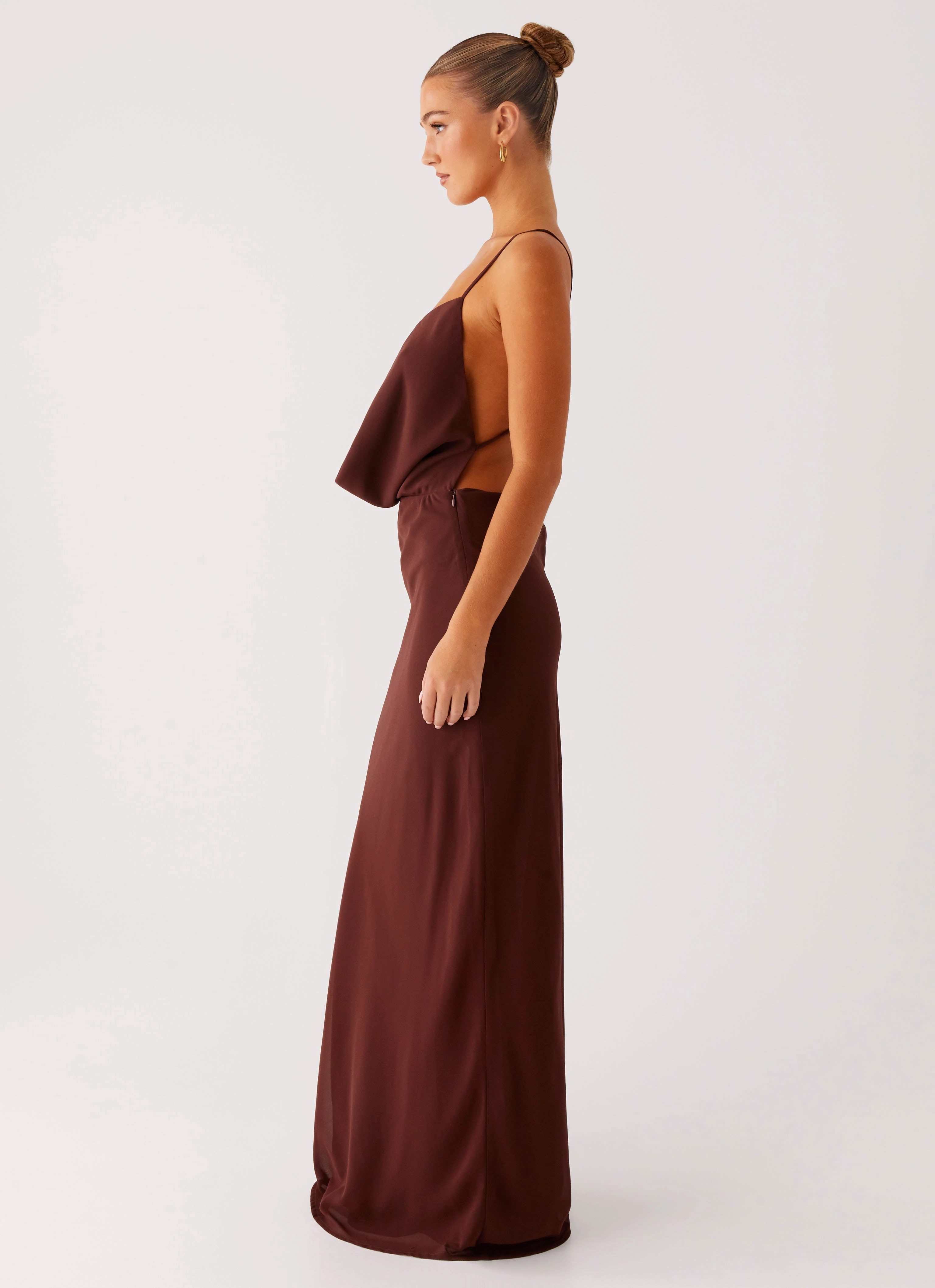 Lightweight-Layer Elation Cowl Neck Maxi Dress - Chocolate
