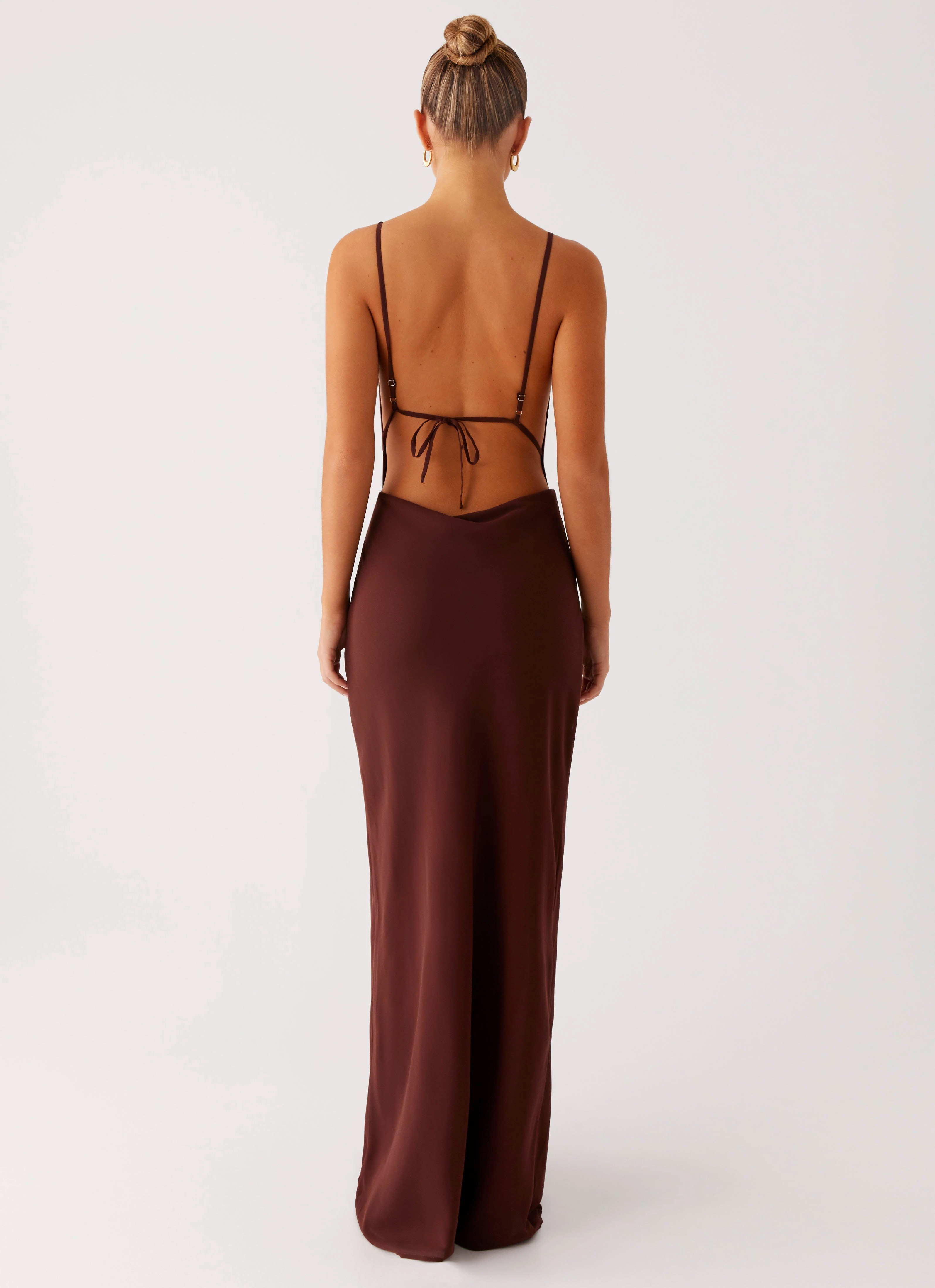 Elation Cowl Neck Maxi Dress - Chocolate Fluid Fabric Comfortable Waist Design
