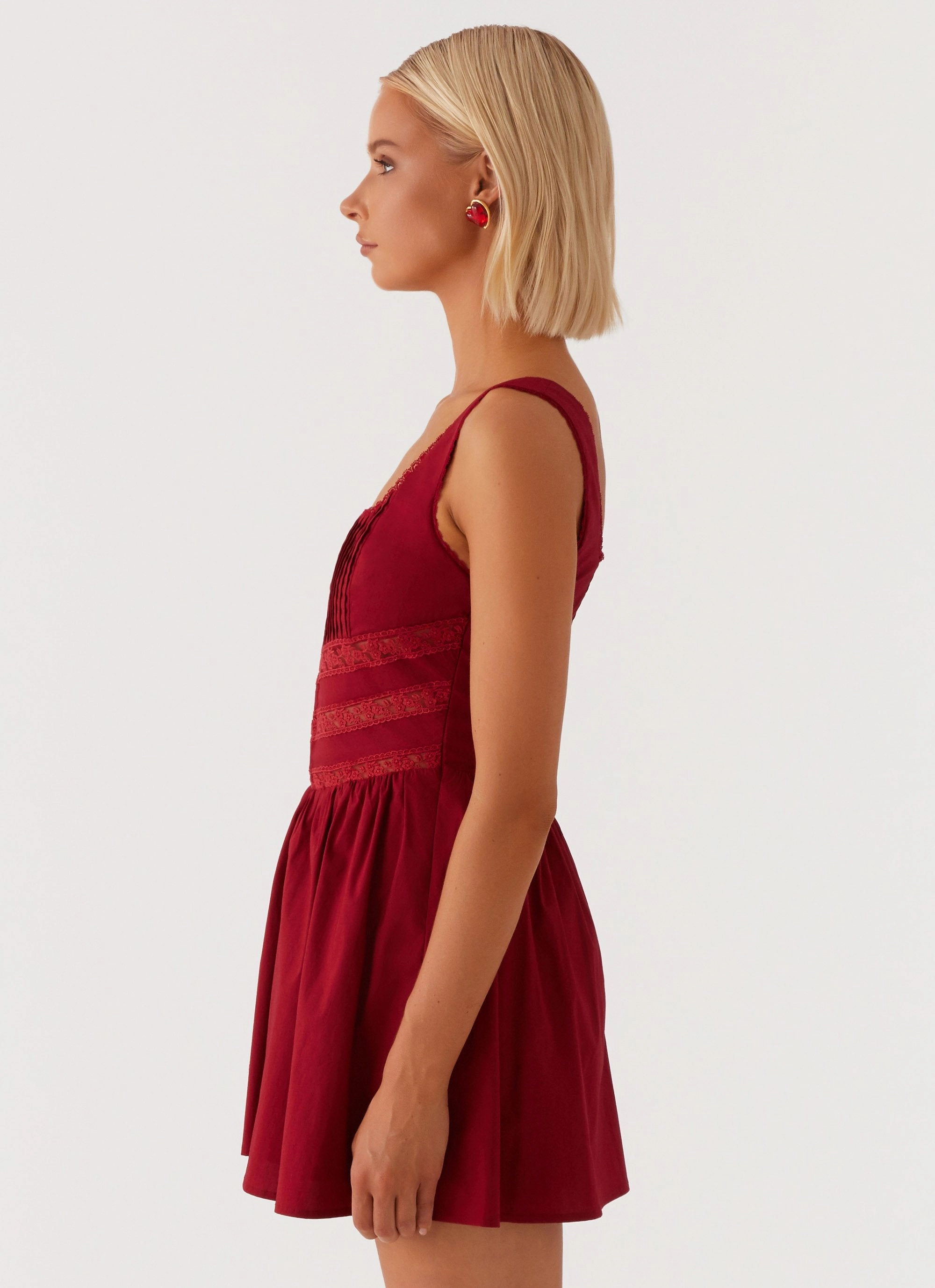 Eleanor Lace Trim Mini Dress - Red Beach Walk