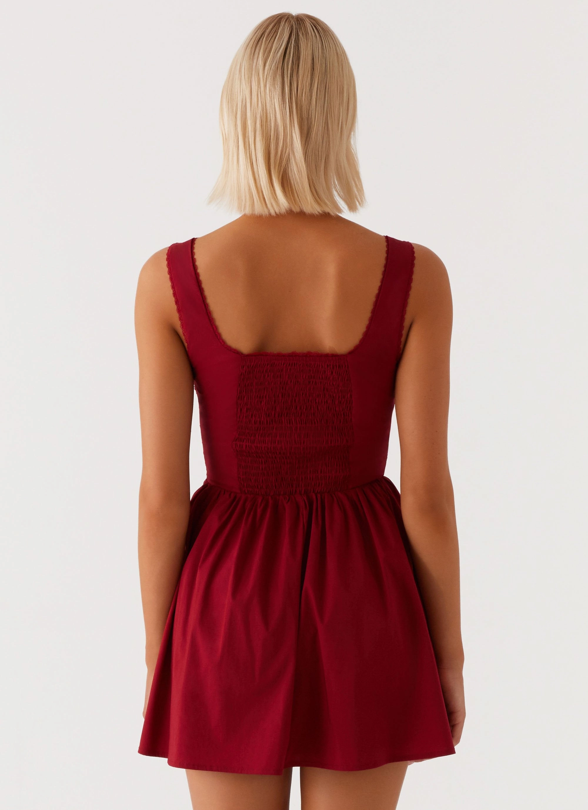 Layer Light Summer Staple Eleanor Lace Trim Mini Dress - Red