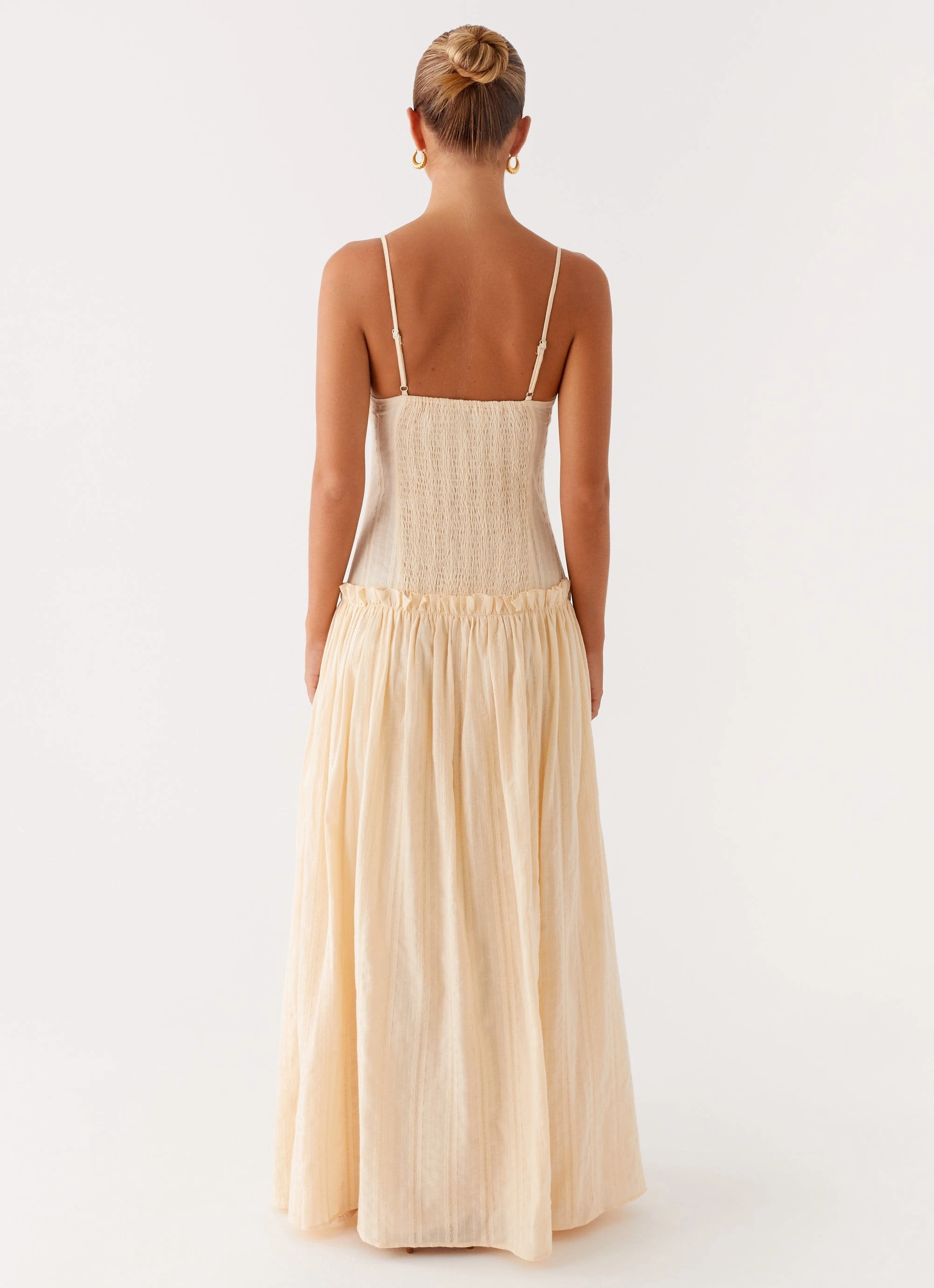 Jacinda Drop Waist Maxi Dress - Cream Luxe Mood Softly Structured