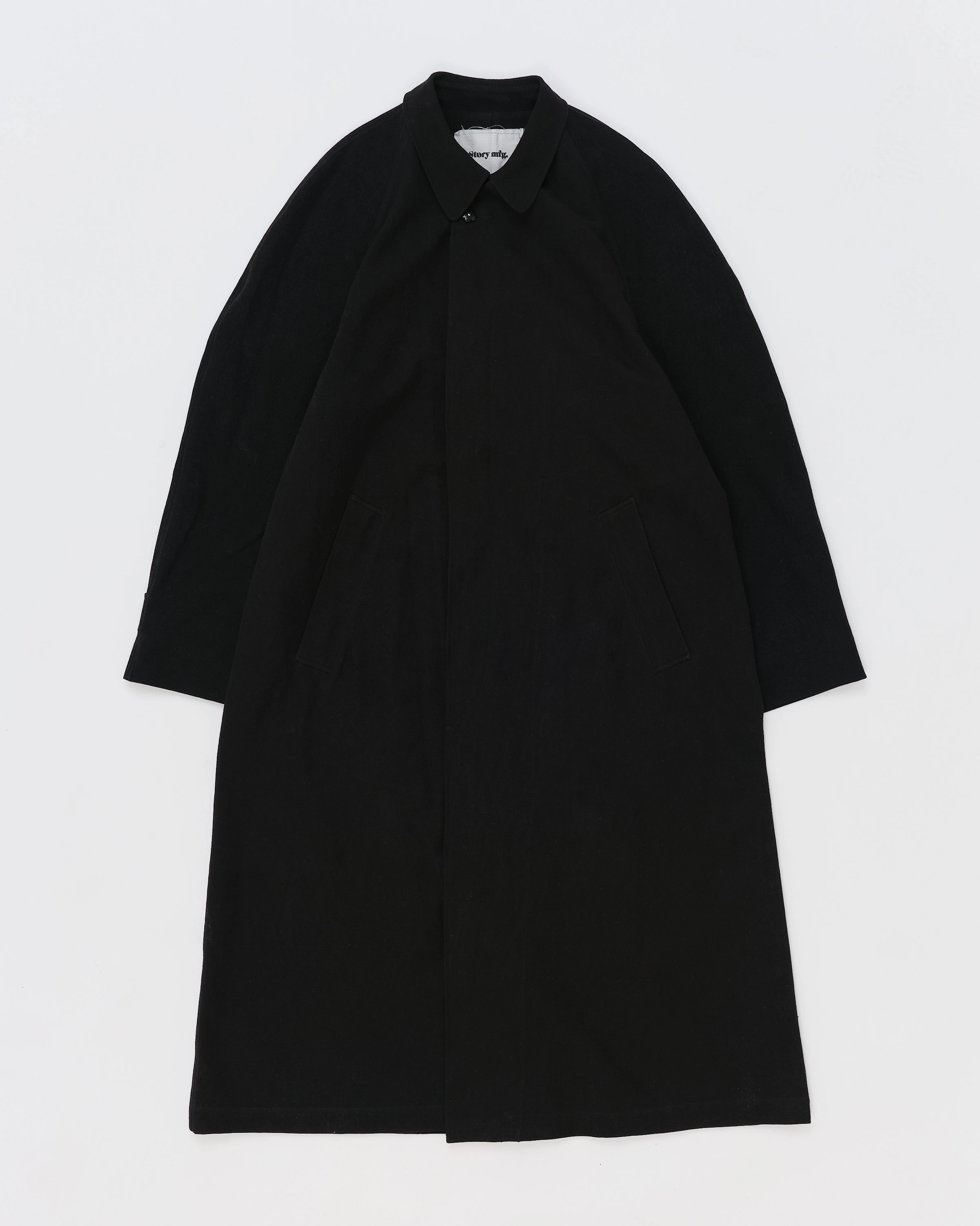 Atlas Overcoat - Black Slub Hidden Zipper Clean Drape