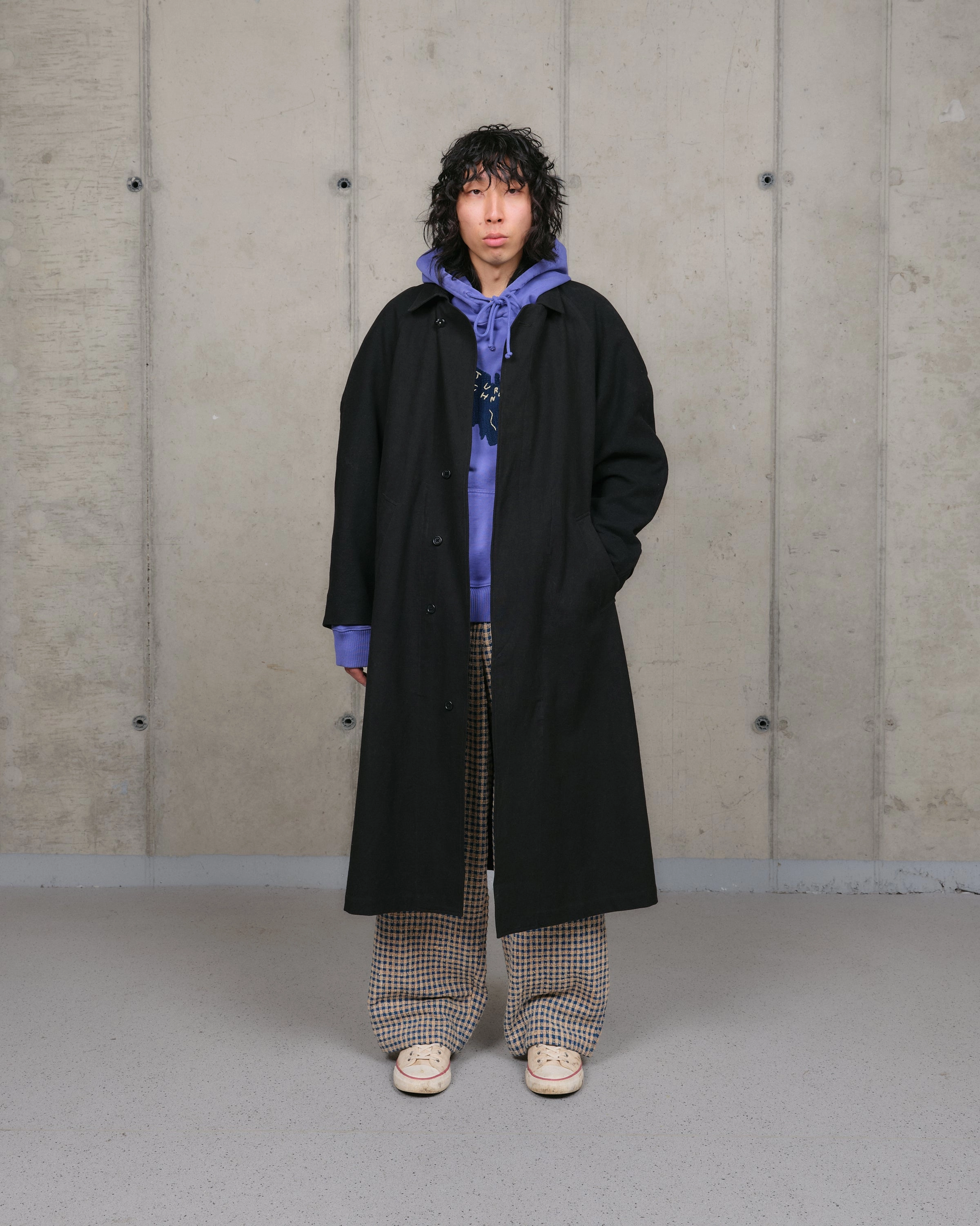 Gentle Drape Atlas Overcoat - Black Slub