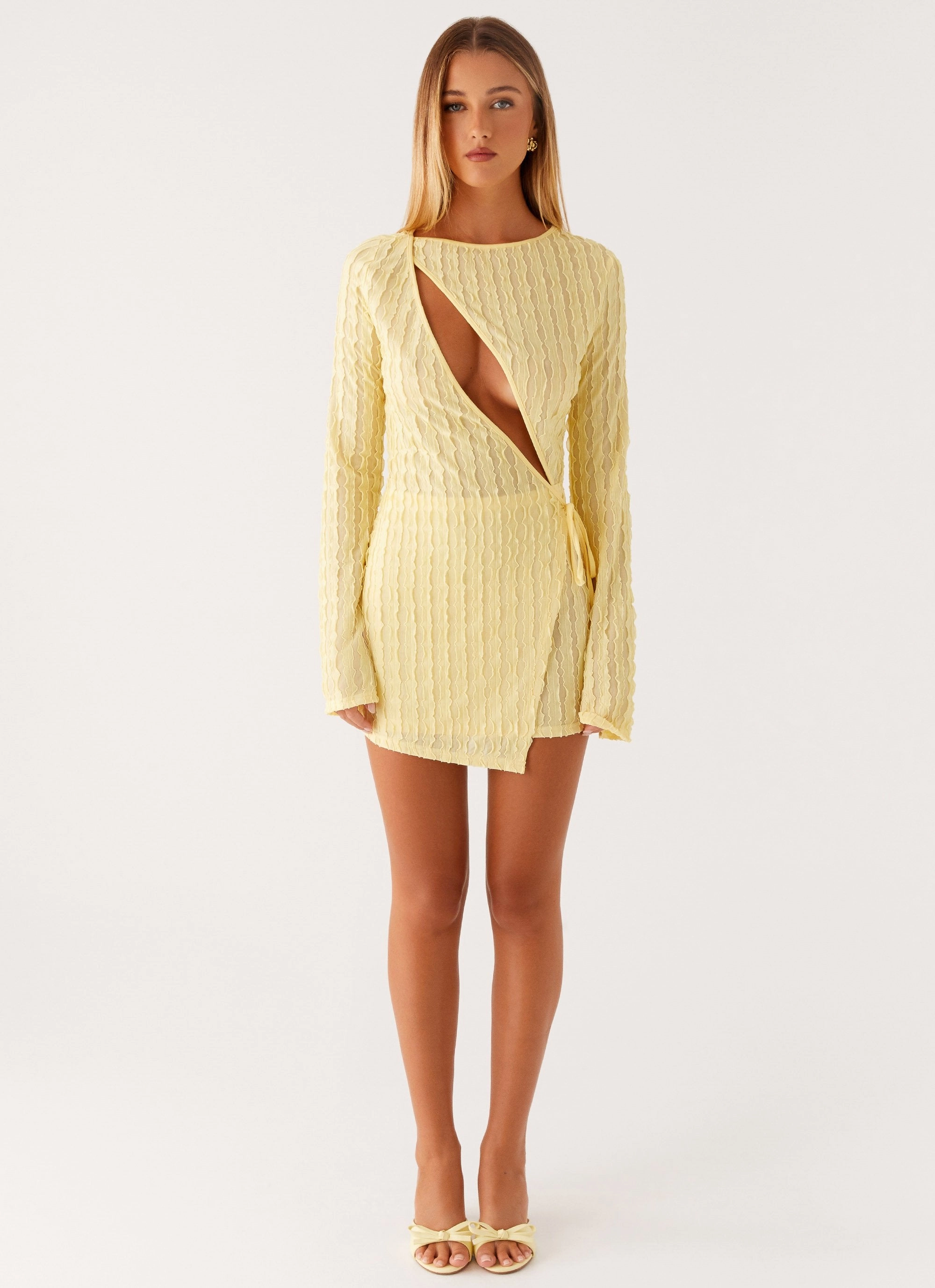 Texture Style Breathable-Lining Alfie Mini Dress - Pastel Yellow