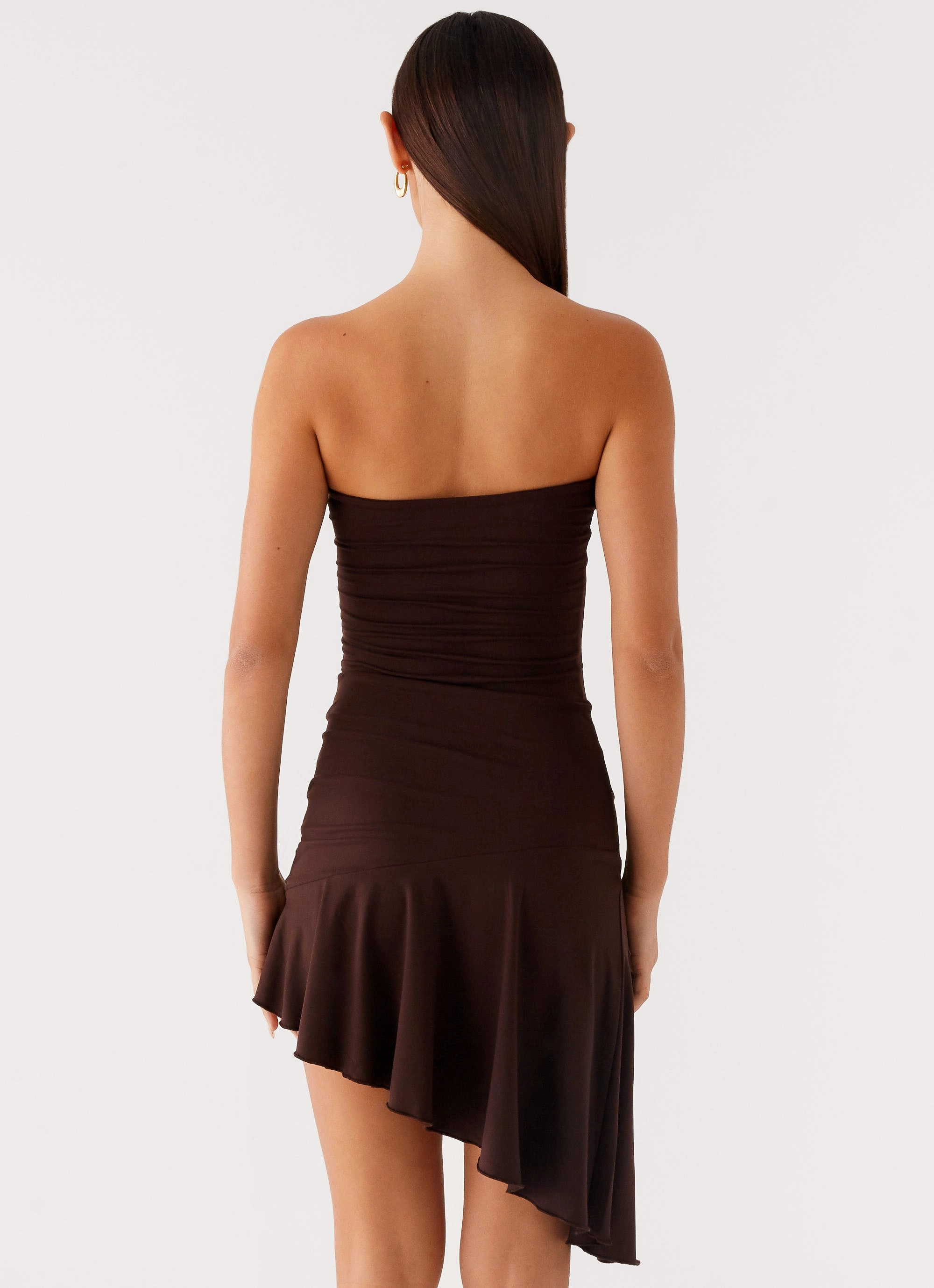 Silk Flow Snap-Closure Arianne Mini Dress - Chocolate