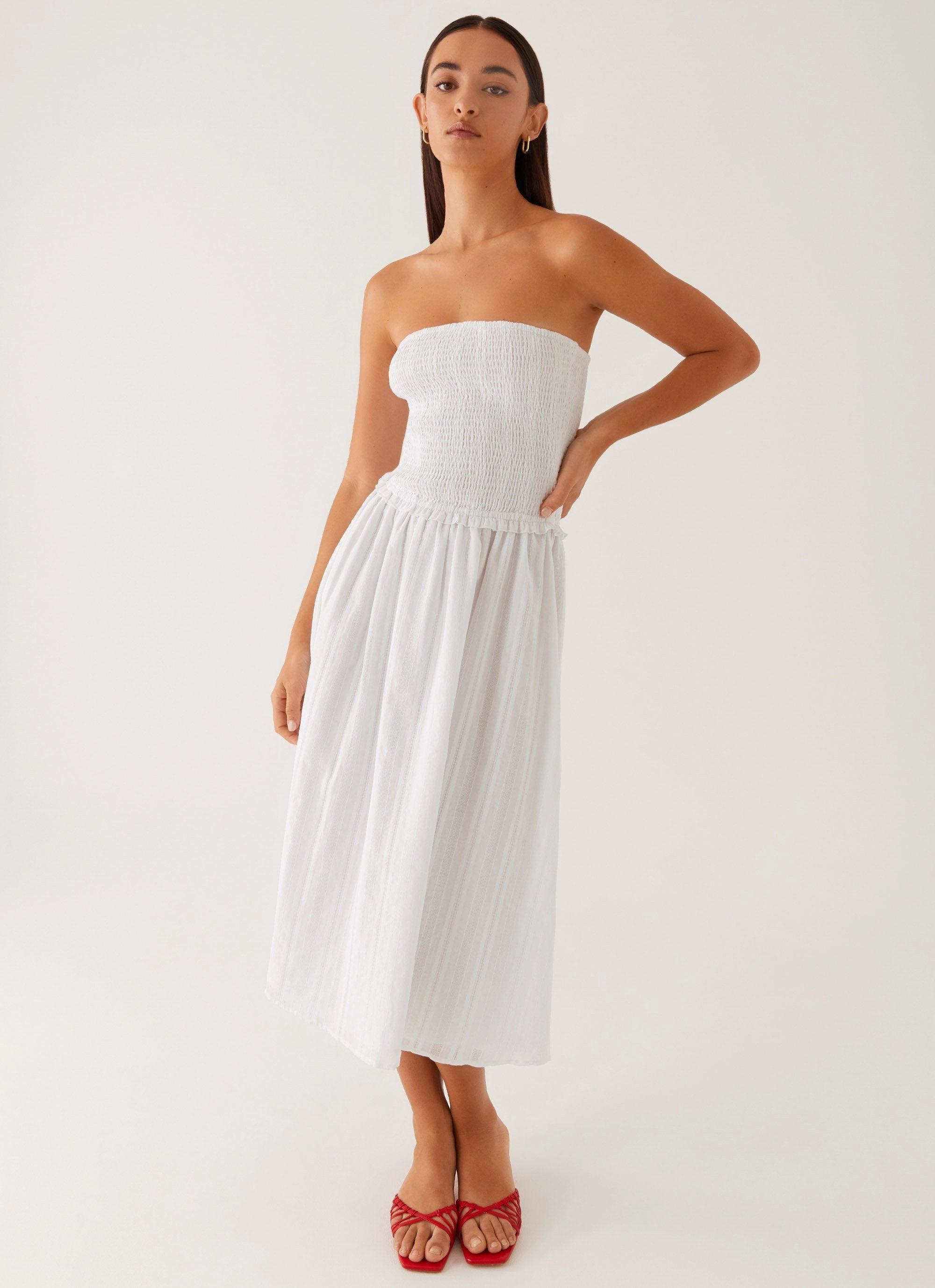 Lulie Shirres Midi Dress - Ivory Clean Style