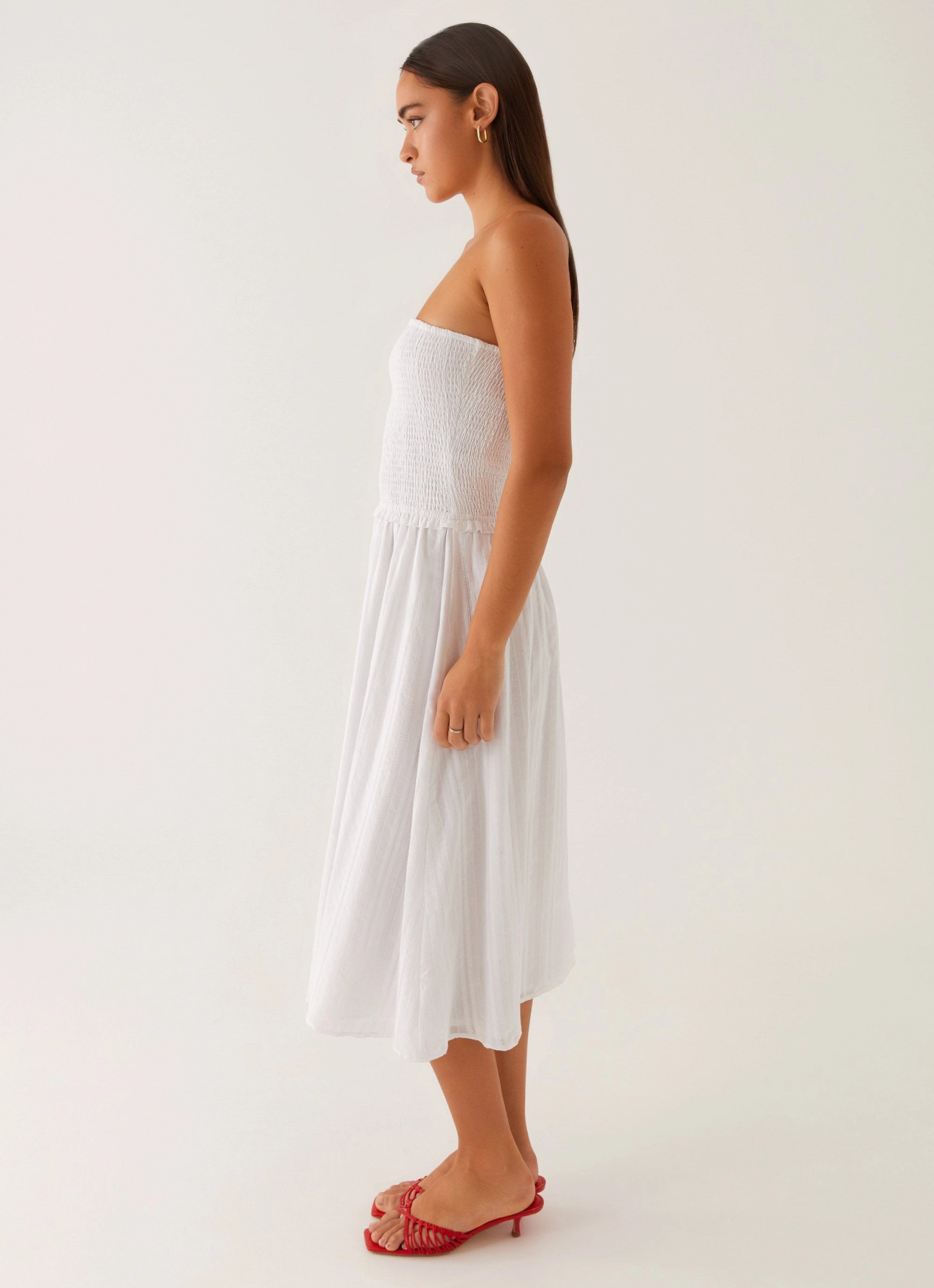 Lulie Shirres Midi Dress - Ivory Sophisticated Line Sleek Comfort