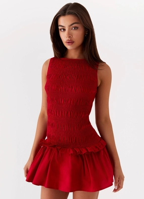 Garden Kisses Shirred Mini Dress - Red Long Lines