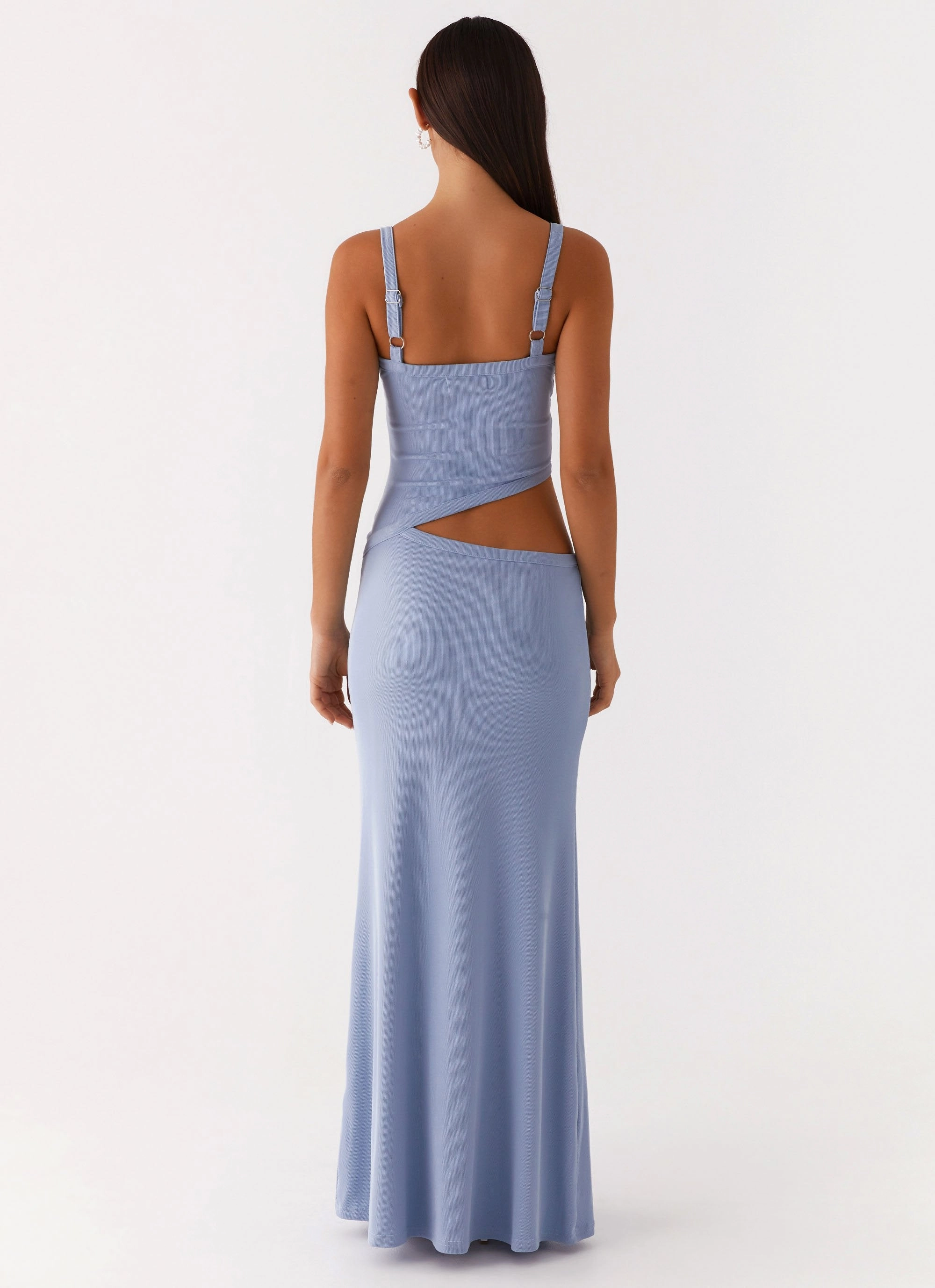 Vibrant color Glossy Fabric Jocelyn Maxi Dress - Blue