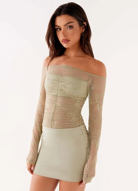 Collide Lace Mini Dress - Sage Modern and Feminine Sophisticated Line