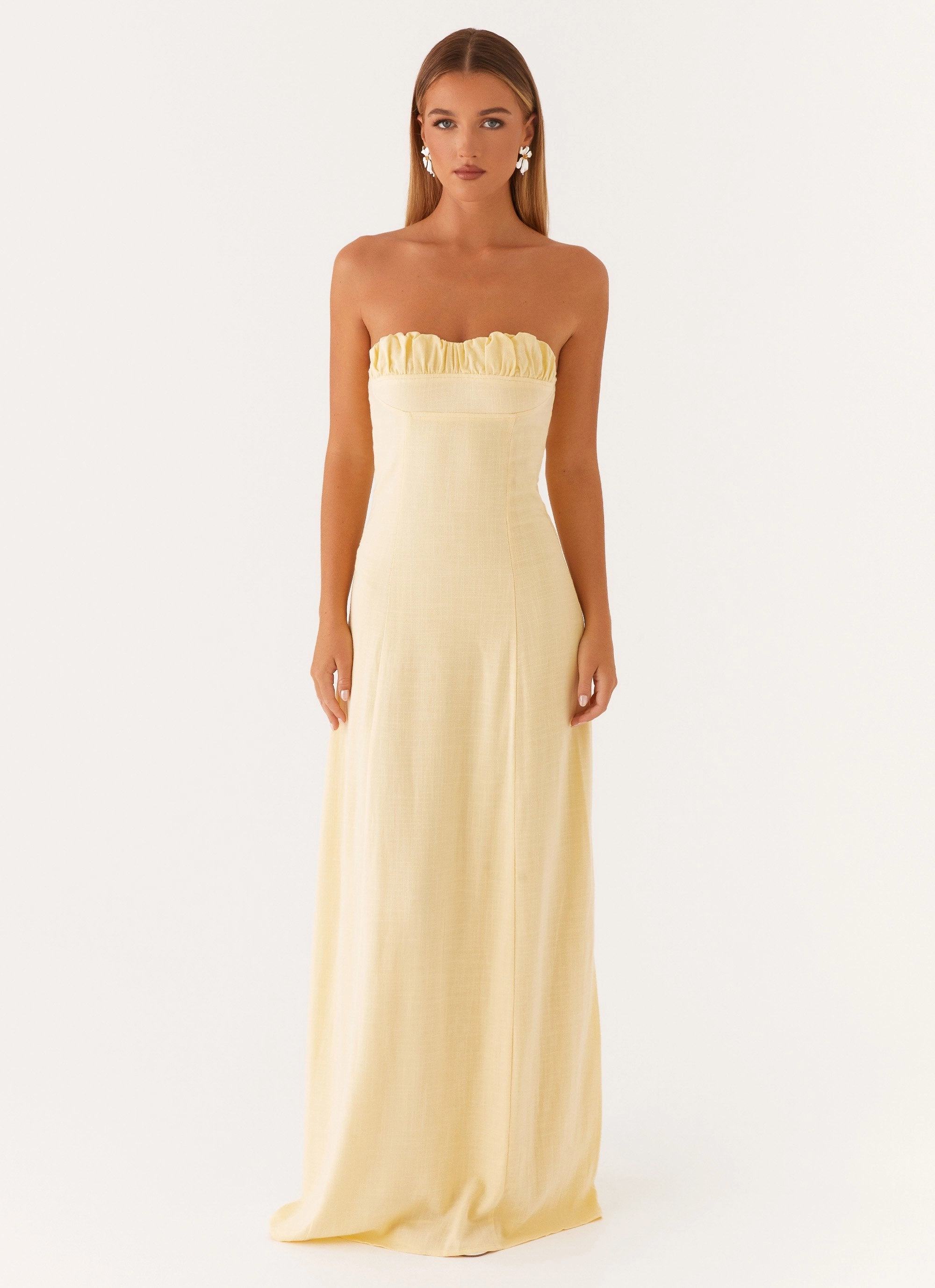 Tayla Linen Maxi Dress - Yellow Built-In-Slip