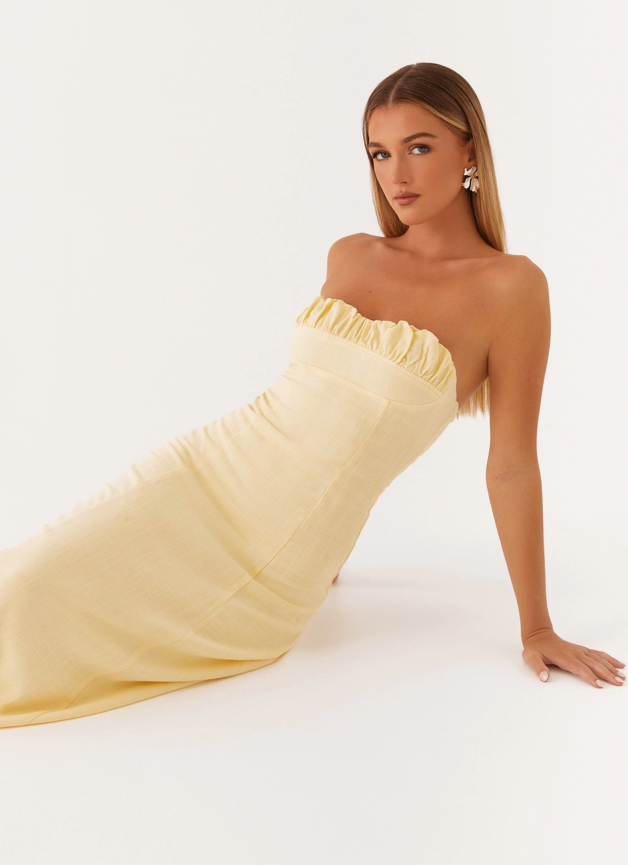 Tayla Linen Maxi Dress - Yellow Lightweight Fit