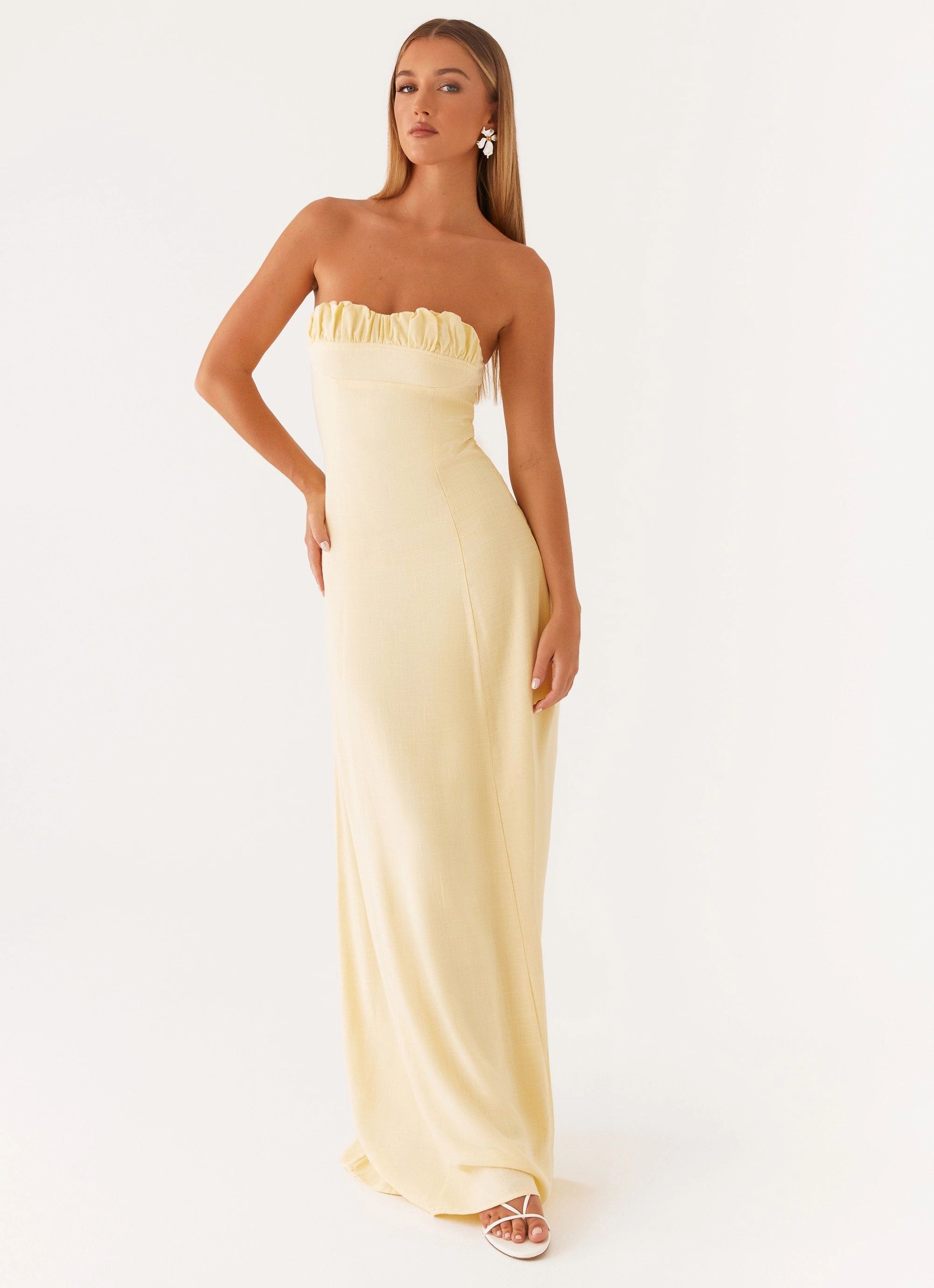 Lightweight Wear Elegant Fit Tayla Linen Maxi Dress - Yellow