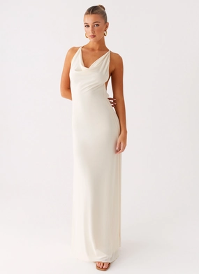 ContrastStitching Comfortable Fashion Dahliana Maxi Dress - Off White