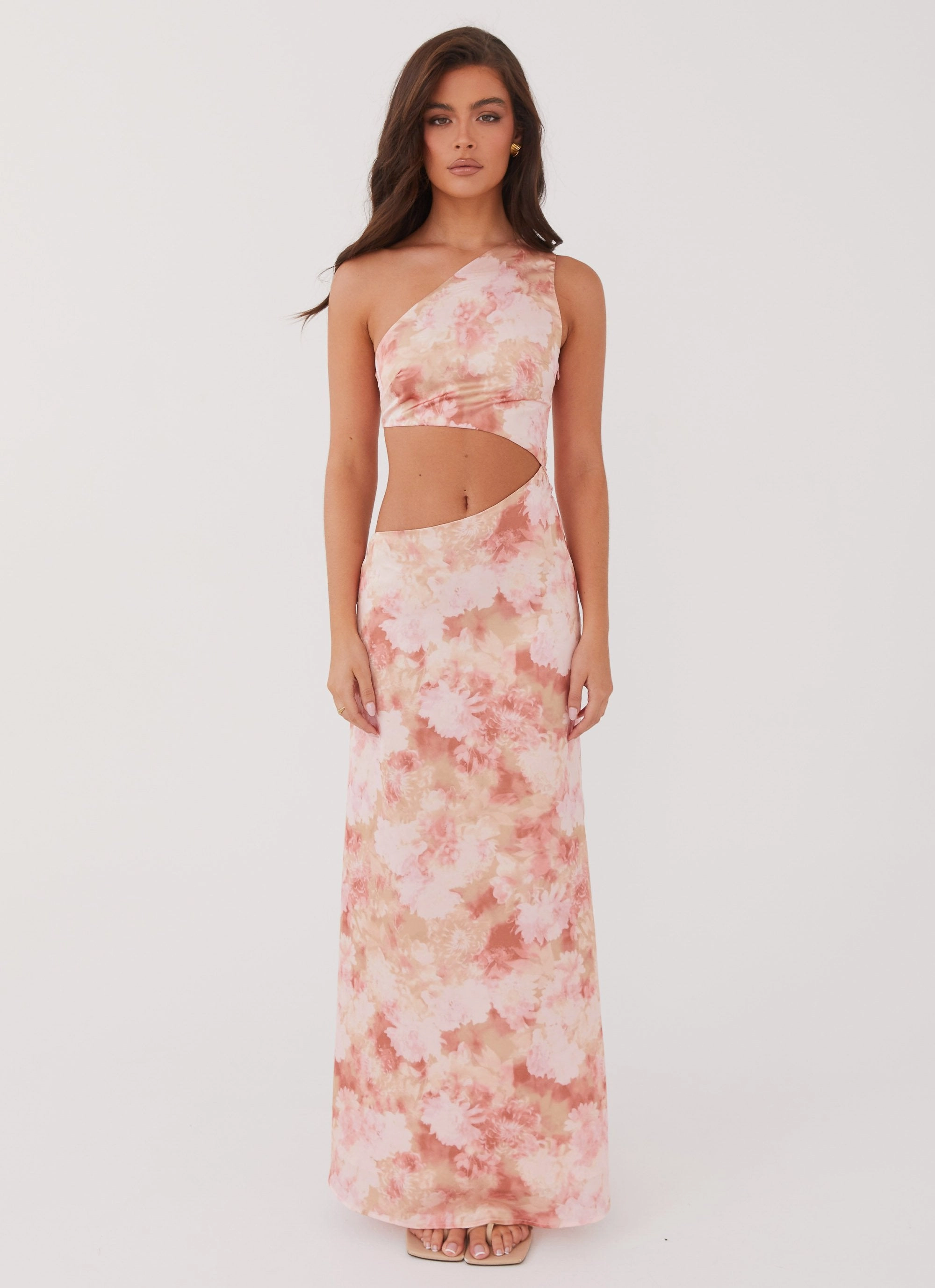 Warm Touch Tailored Elegance Krista One Shoulder Maxi Dress - Flower Garden