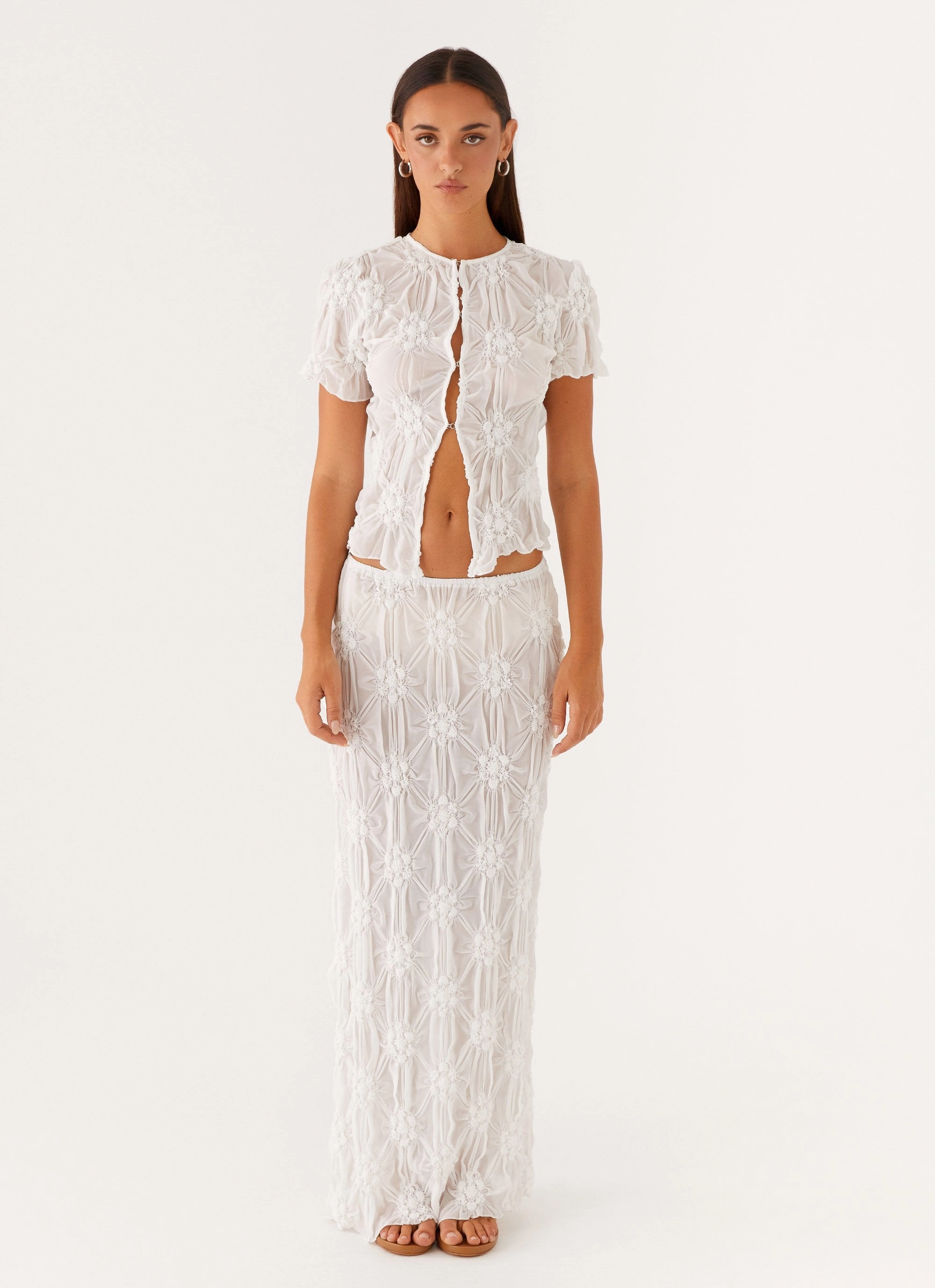 Two Tone Trim Effortlessly Low Rise Maxi Skirt - Ivory