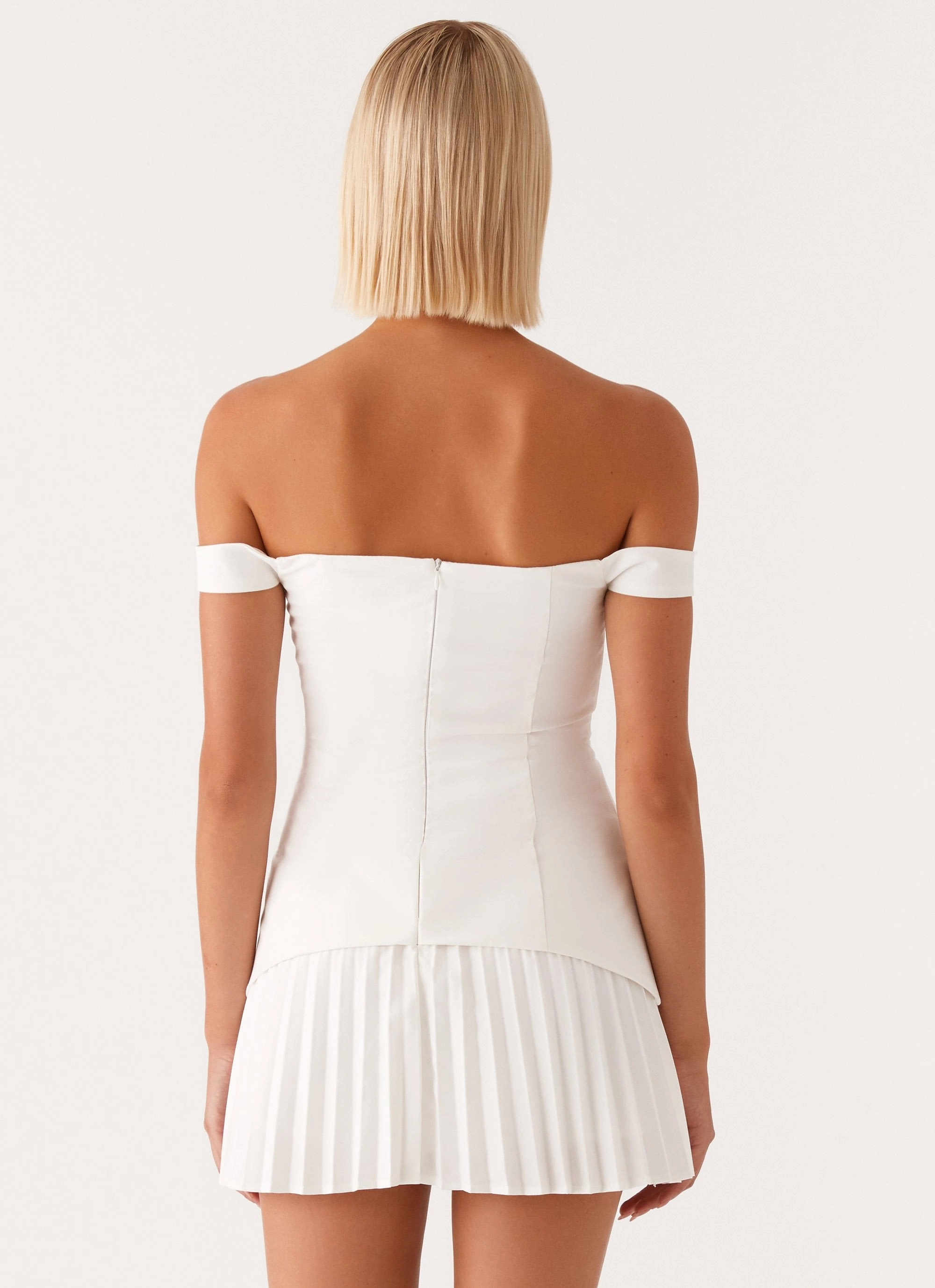 Twisted Skies Off Shoulder Mini Dress - Off White Grace Vibe ConvertibleNeckline