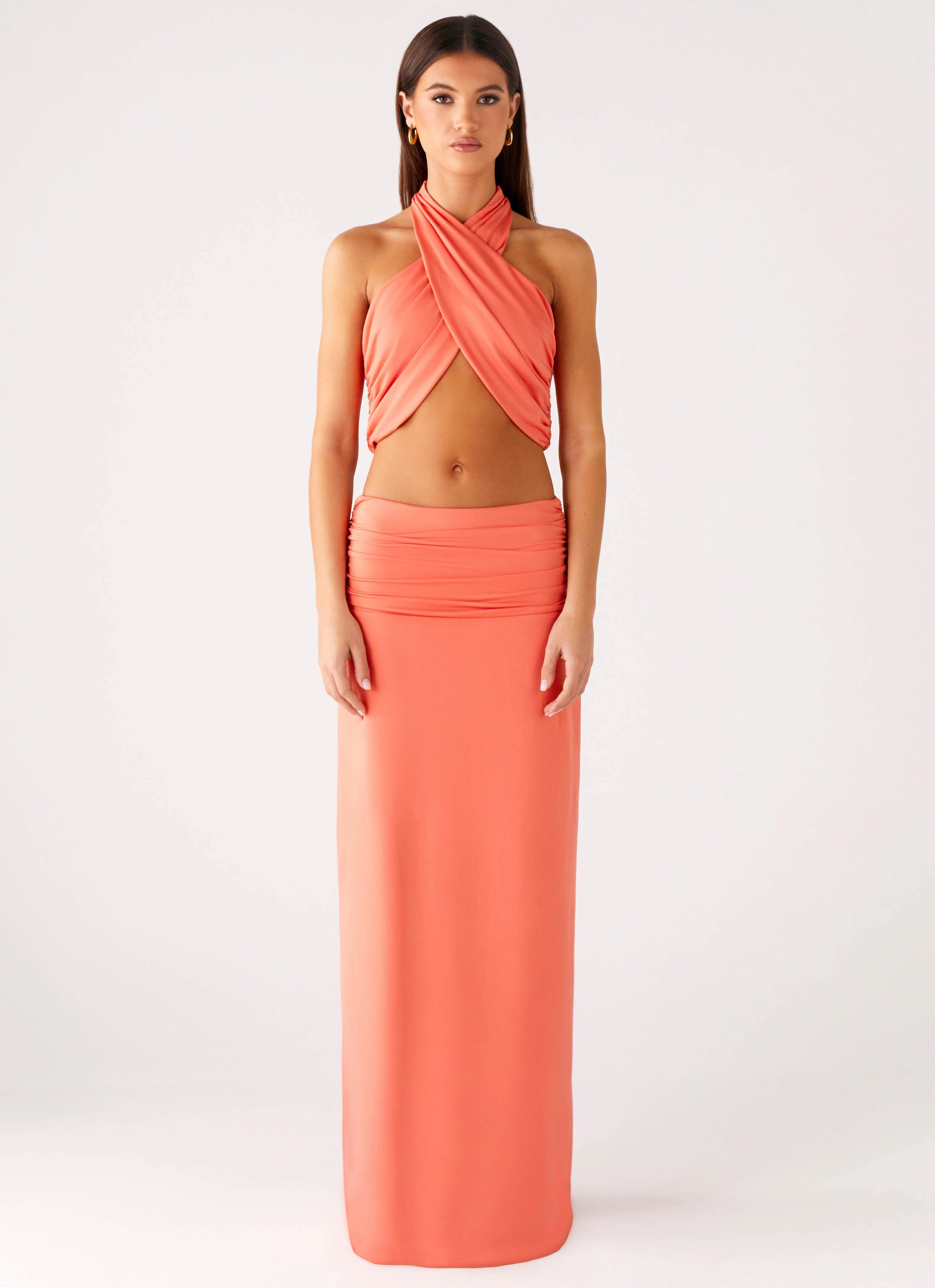 Elisabetta Maxi Skirt - Coral Sporty Fit Design Casual Comfort