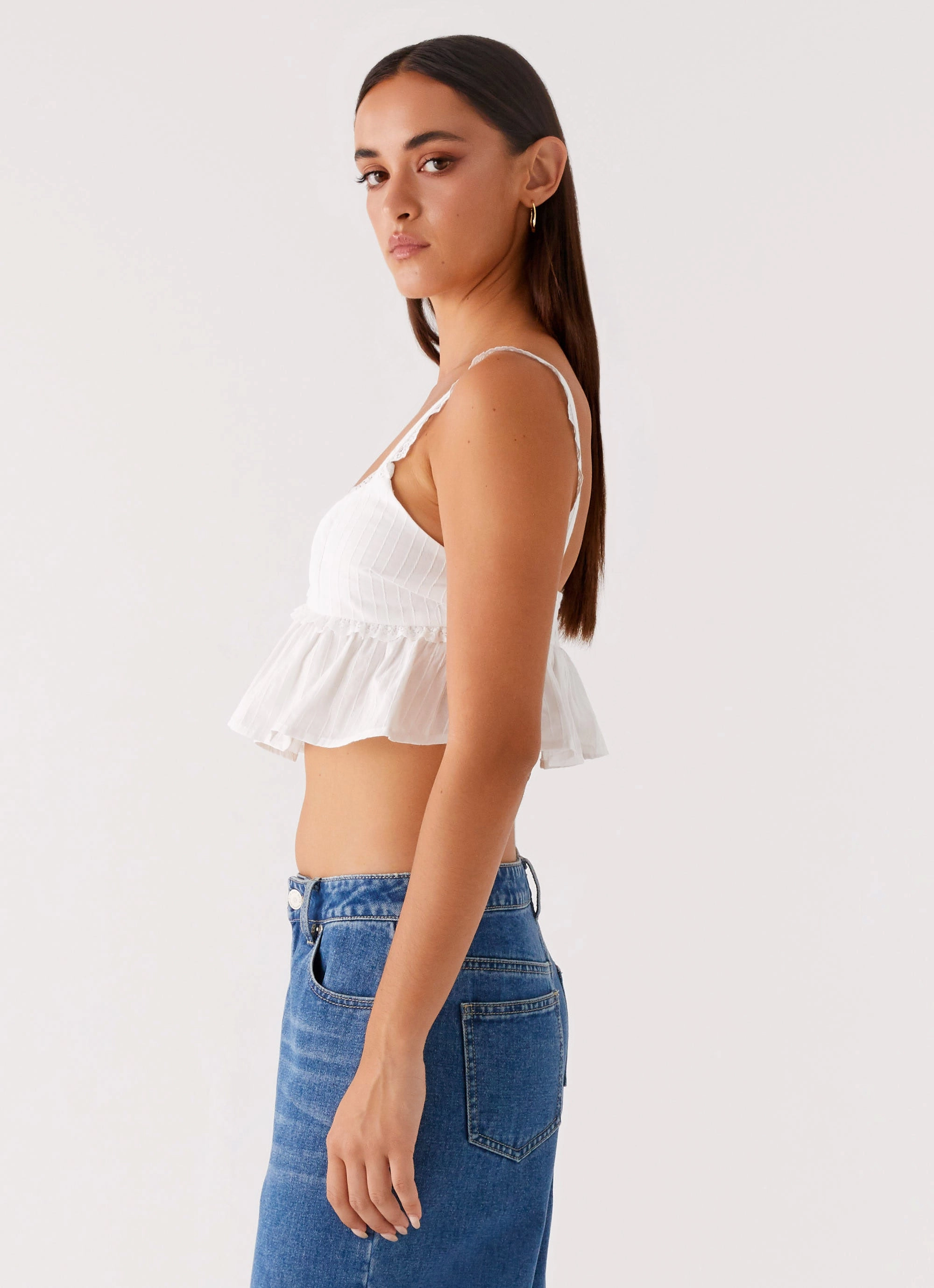 Overlock Edging Elliana Cami Top - White