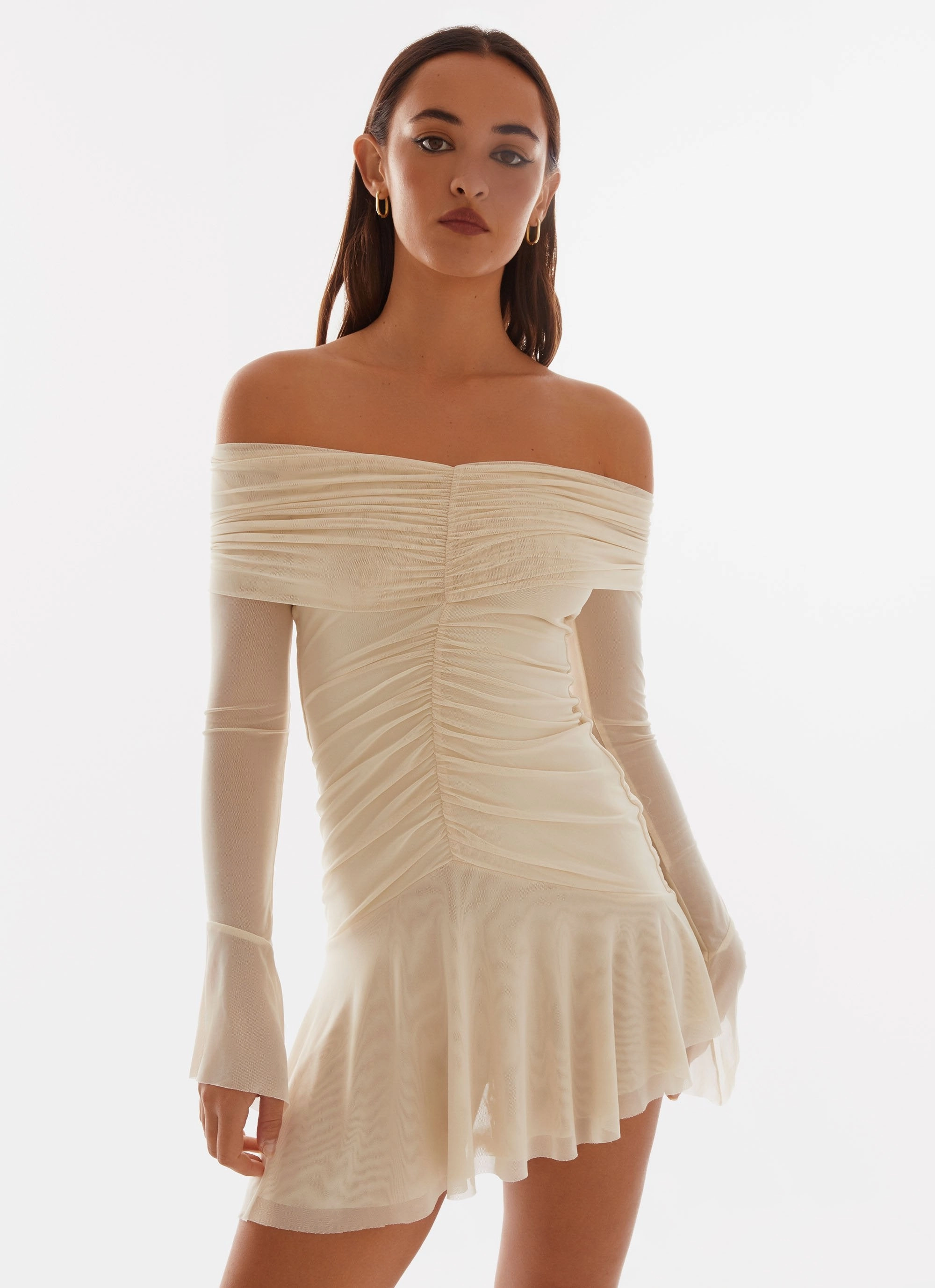 Subtle Stitch Feminine Touch Ellis Ruched Mini Dress - Pastel Yellow