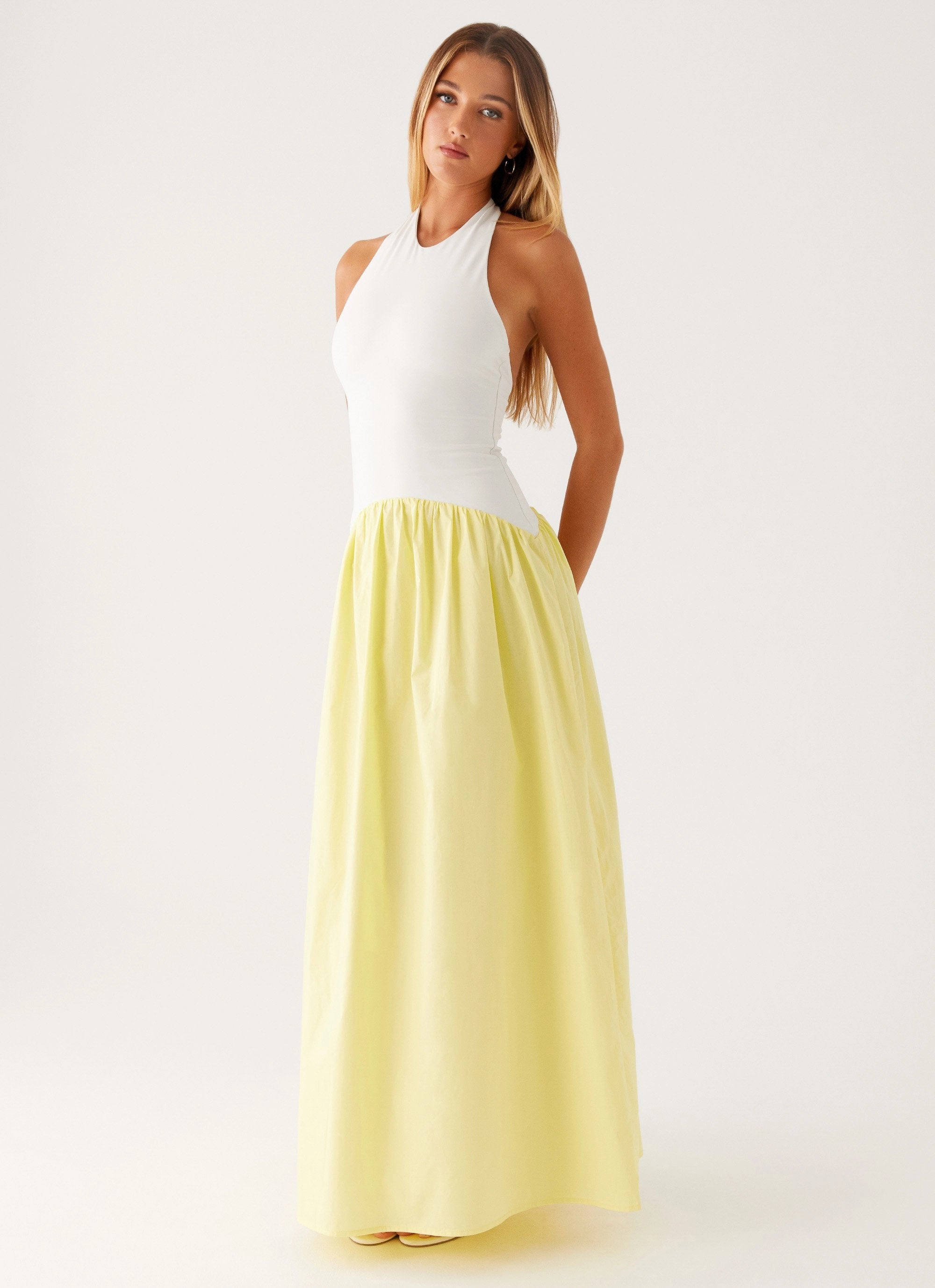 Elora Maxi Dress - Yellow Spliced Elegance Glow