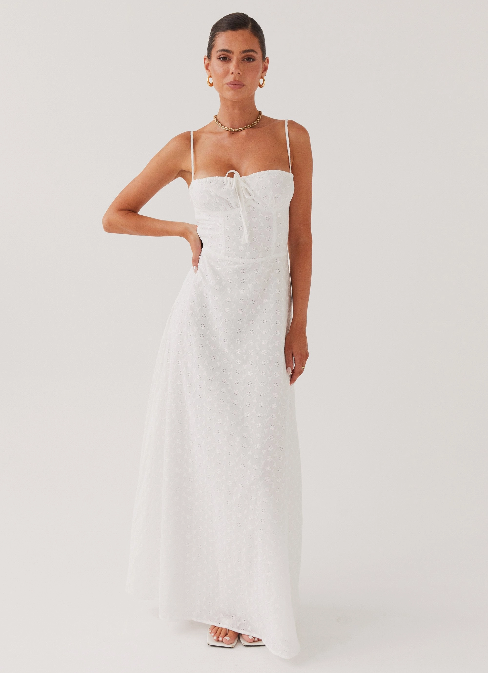 Elsie Broderie Maxi Dress - White Minimal Aesthetic