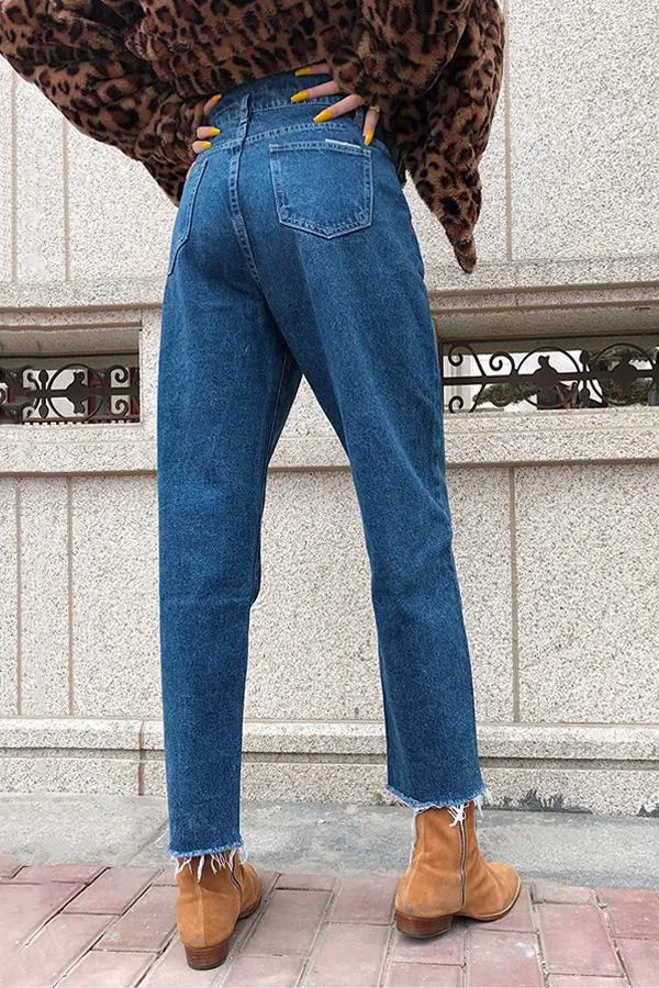 elveswallet Drawstring High-waisted Straight Jeans