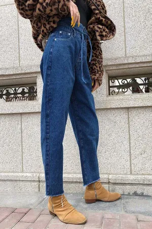 elveswallet Drawstring High-waisted Straight Jeans