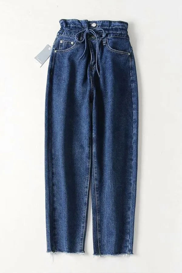 elveswallet Drawstring High-waisted Straight Jeans