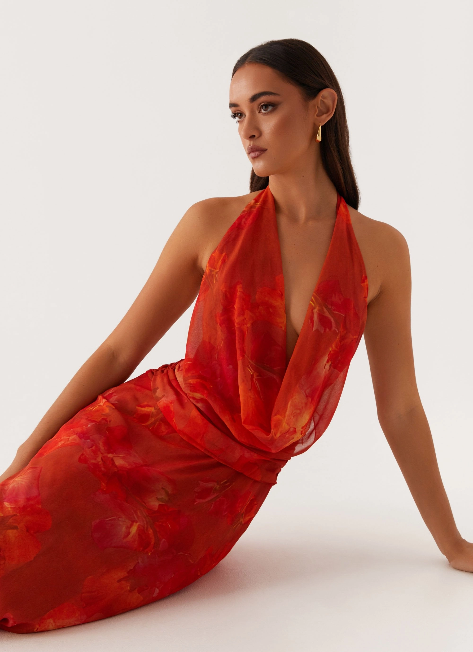 Elysia Chiffon Maxi Dress - Amber Spring Vibe Fitted Shape