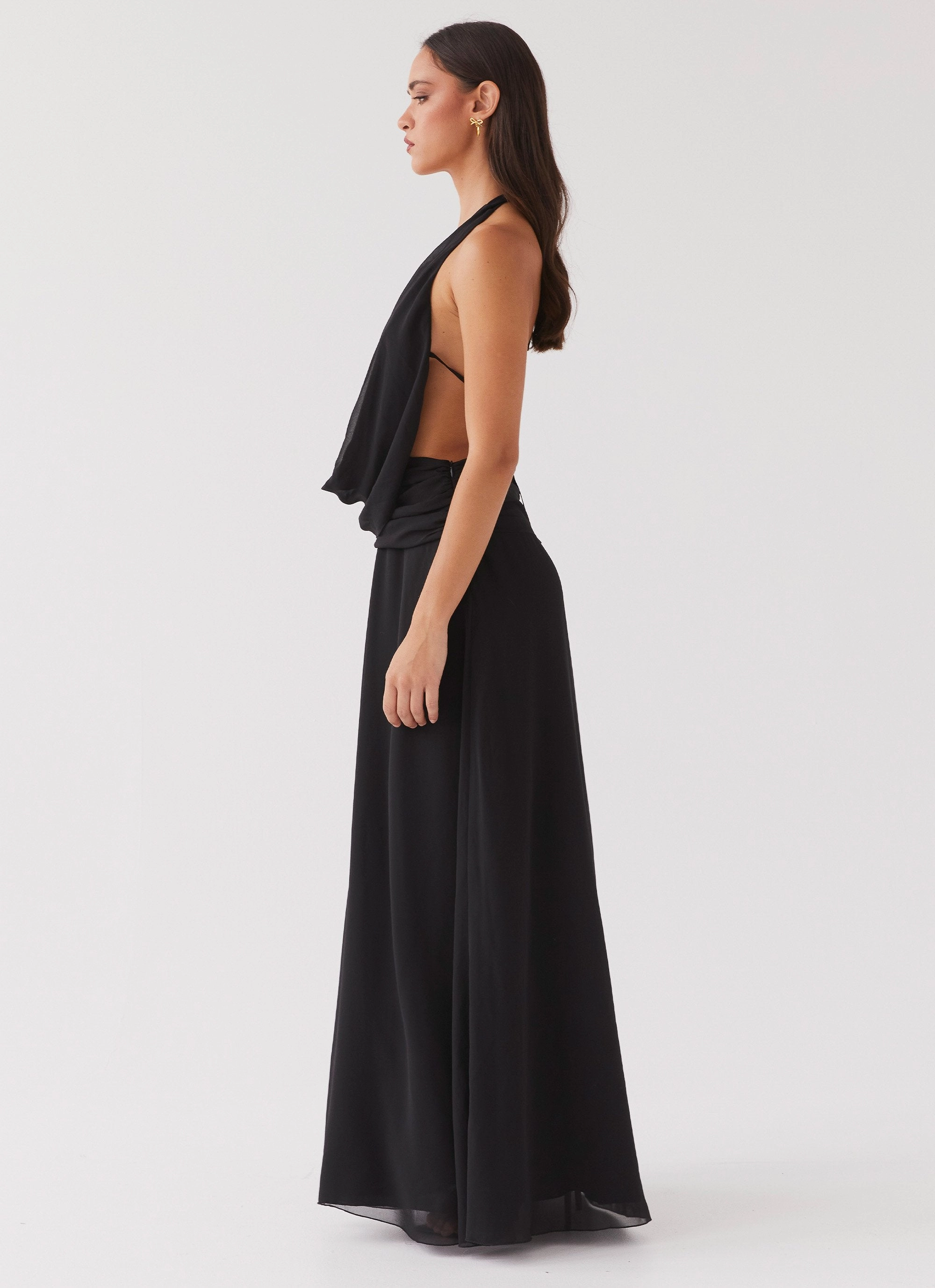 Side-Slit Elysia Chiffon Maxi Dress - Black