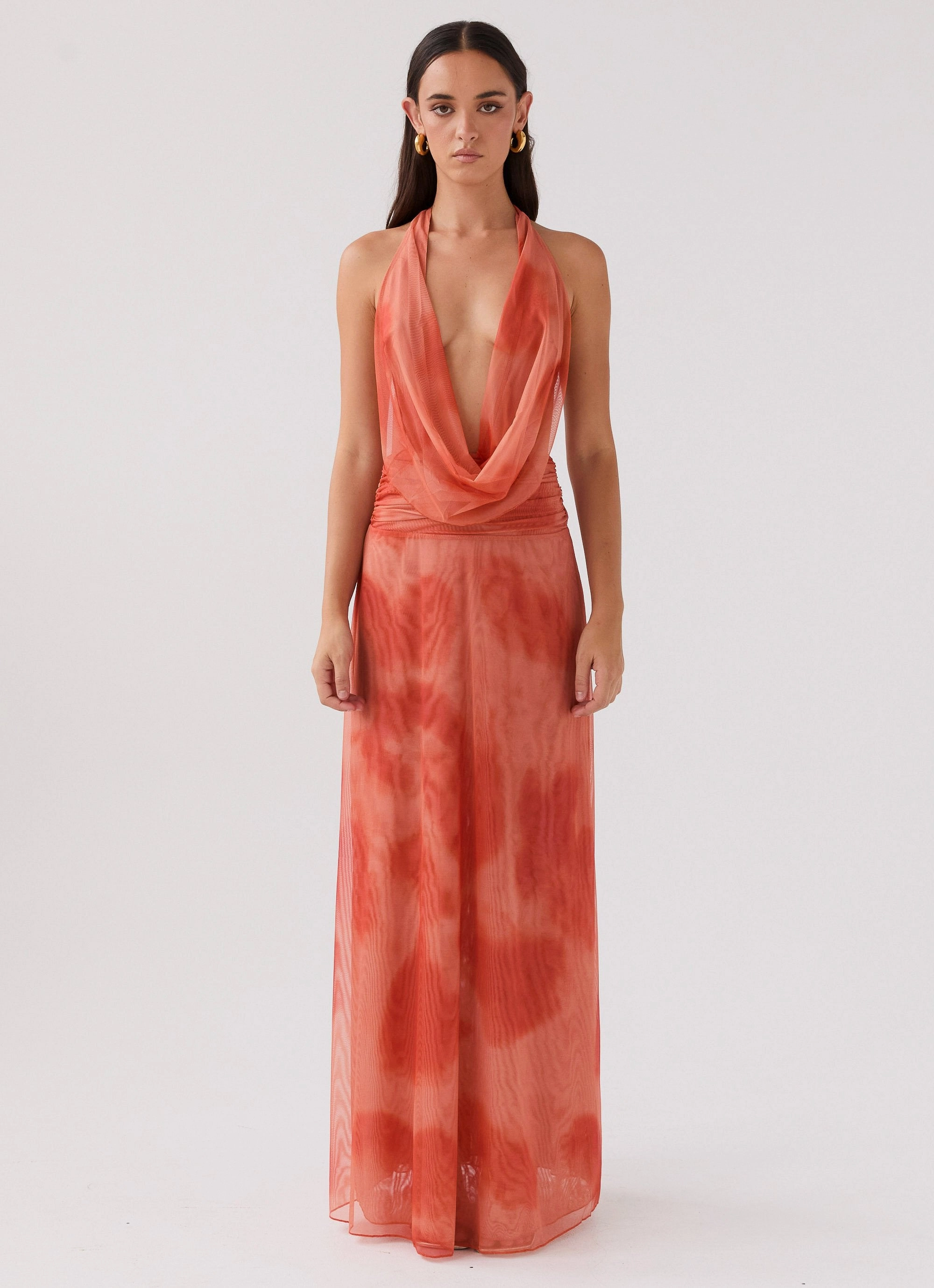 Climate-Adaptive Comfort Fit Elysia Chiffon Maxi Dress - Fiery Fusion