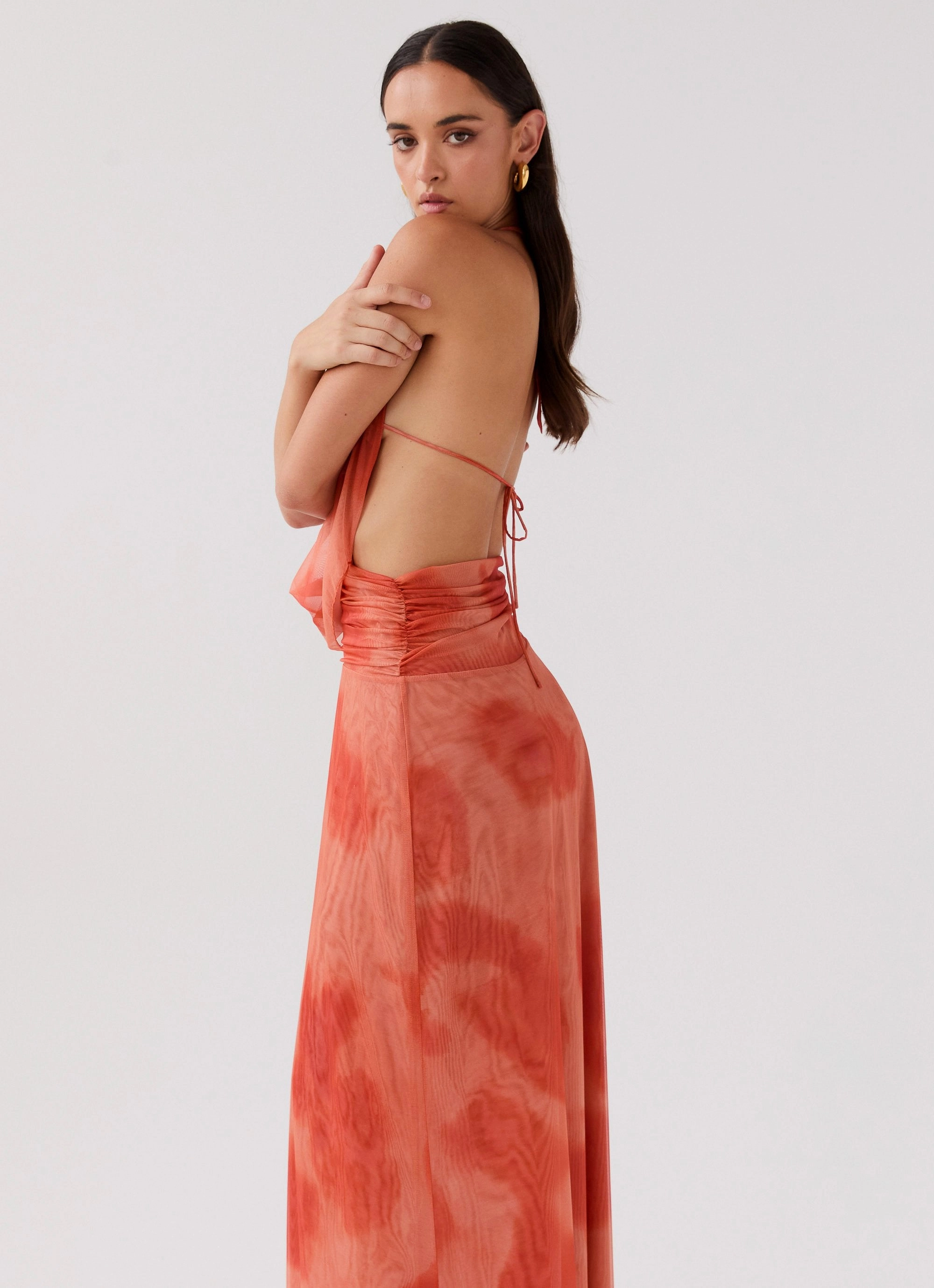 Light Fabric Easy Movement Elysia Chiffon Maxi Dress - Fiery Fusion