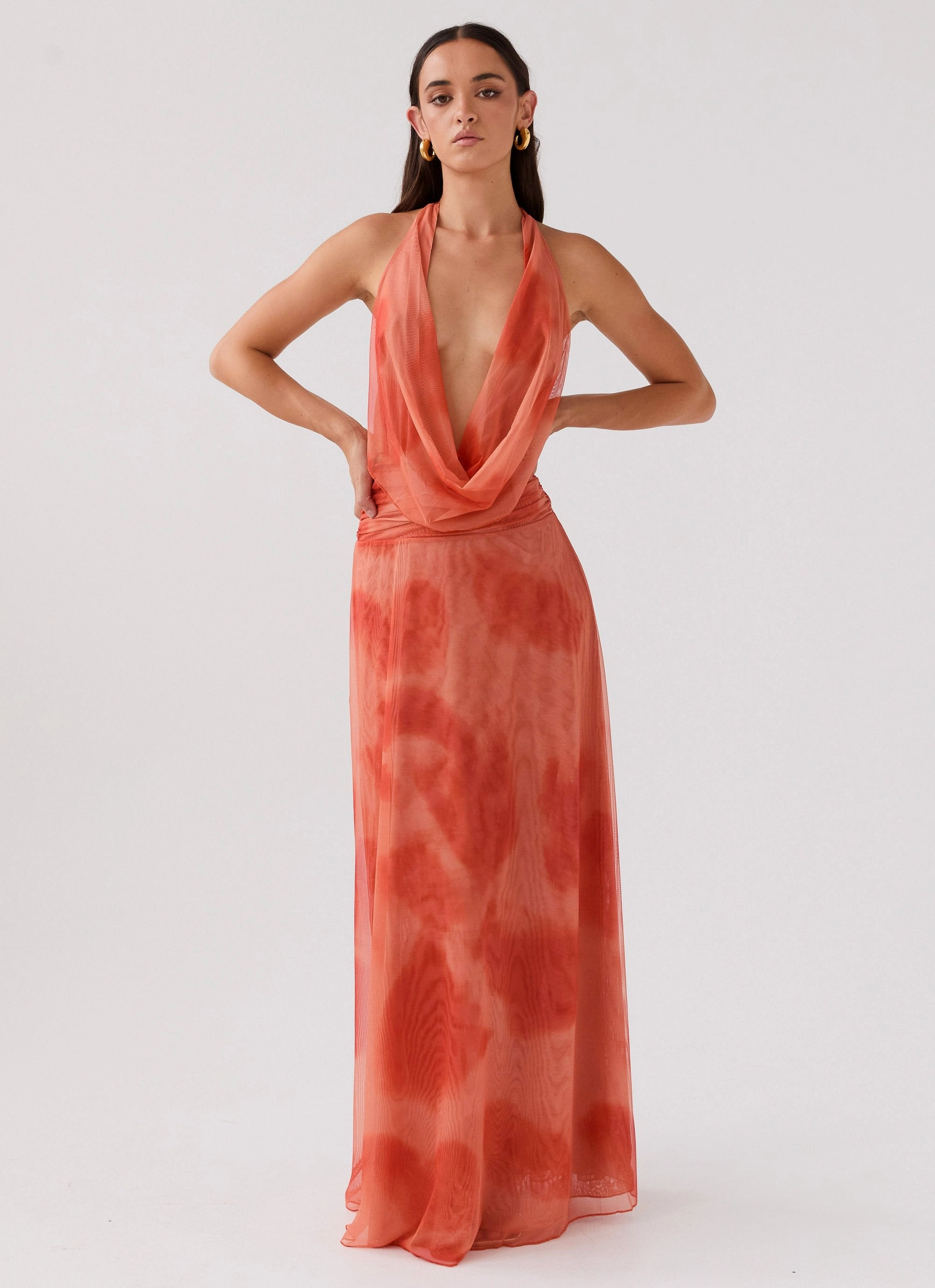Thermal-Lined Elysia Chiffon Maxi Dress - Fiery Fusion