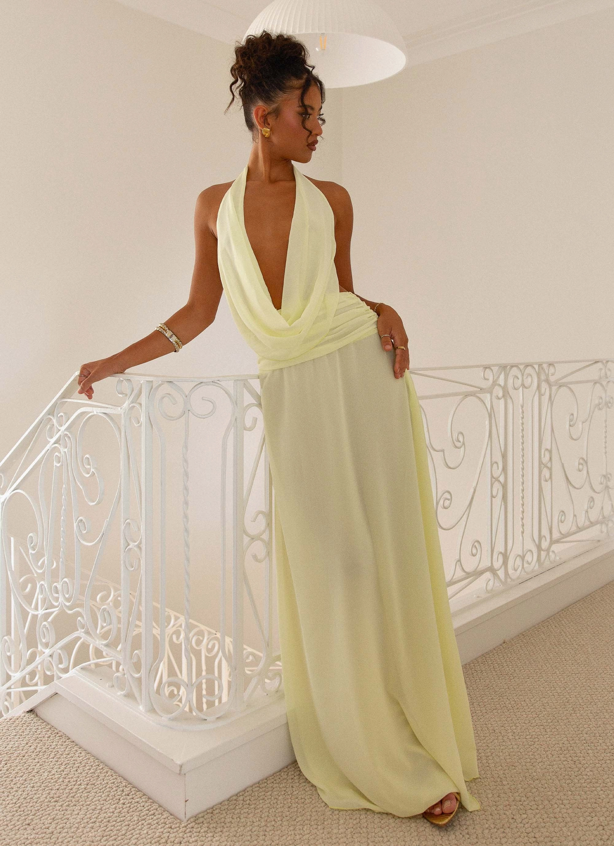 Earth Colors Elysia Chiffon Maxi Dress - Lemon