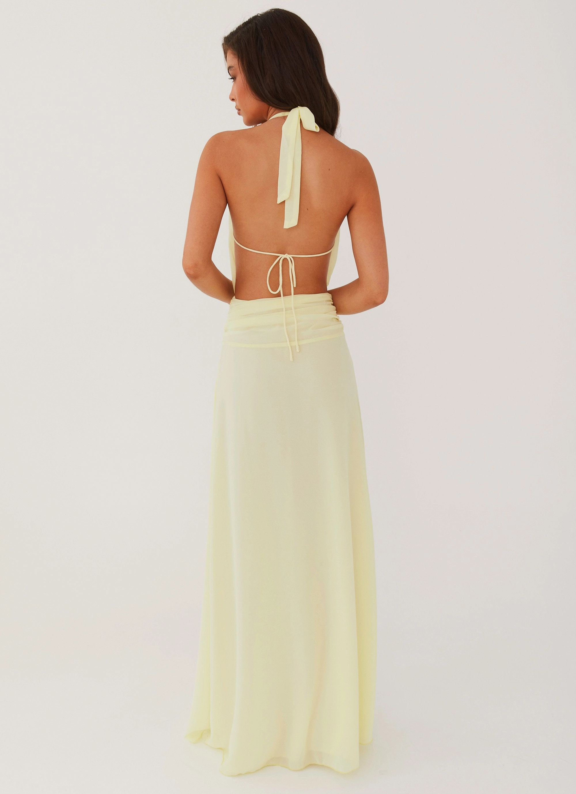 Bow-Detail Elysia Chiffon Maxi Dress - Lemon