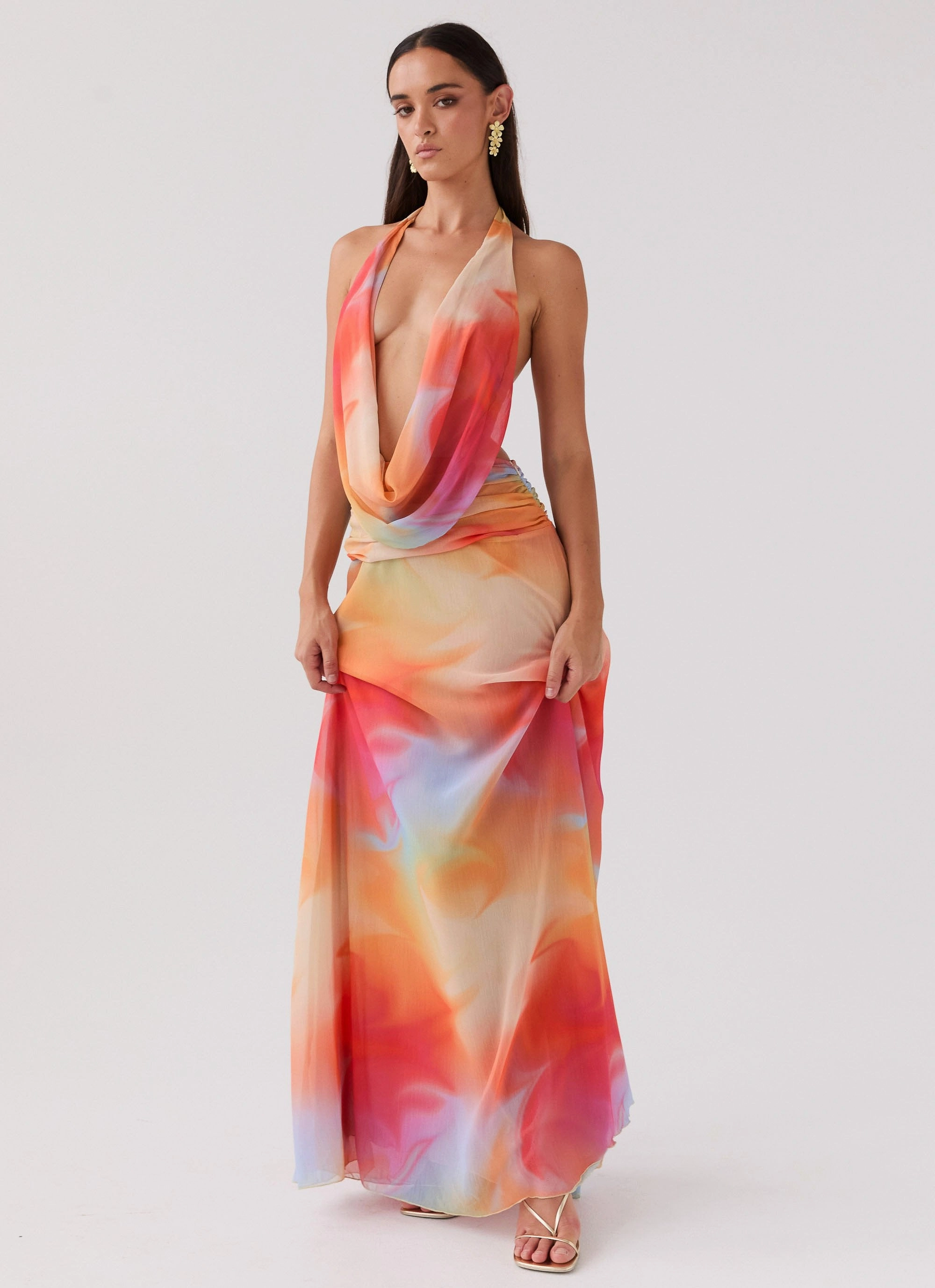 Breathable Layering Elysia Chiffon Maxi Dress - Rainbow