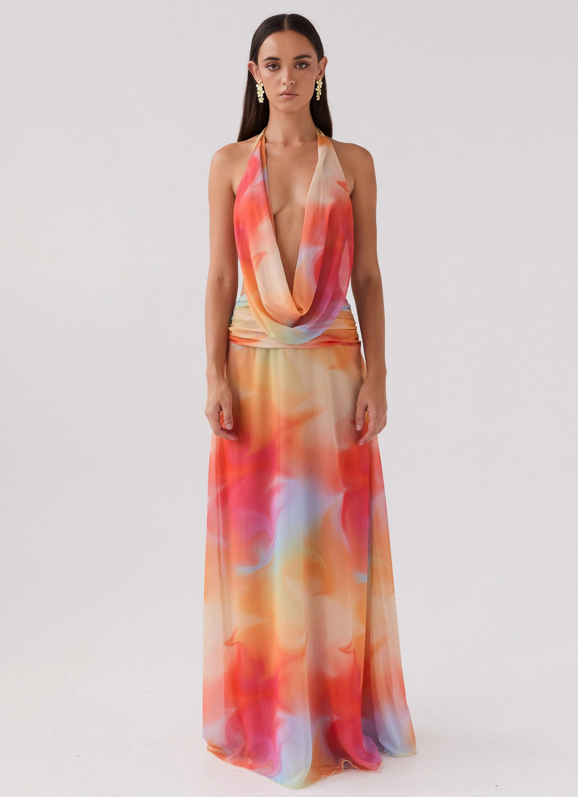 Elysia Chiffon Maxi Dress - Rainbow Statement-Print