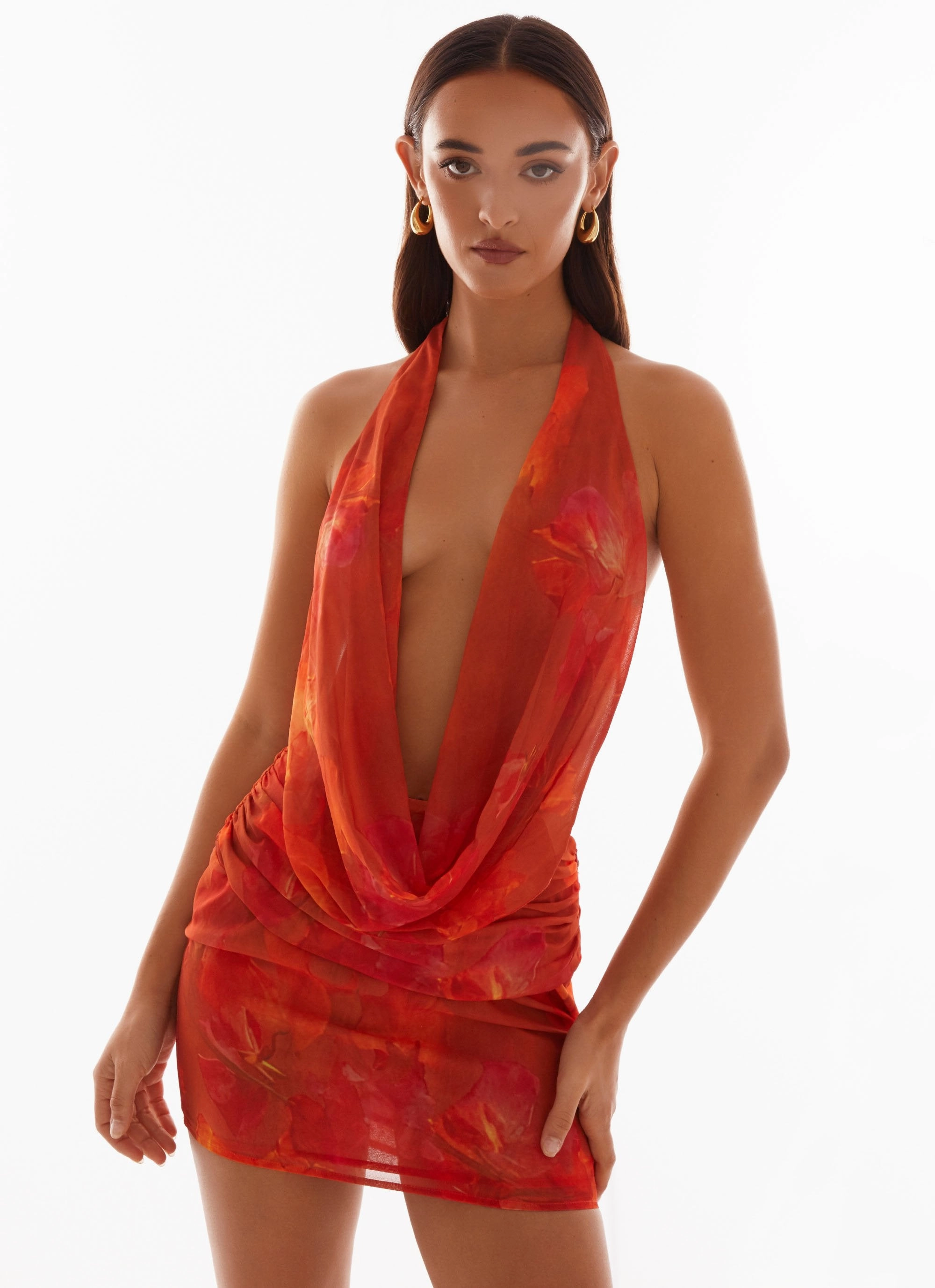 Elysia Chiffon Mini Dress - Amber Color Soft