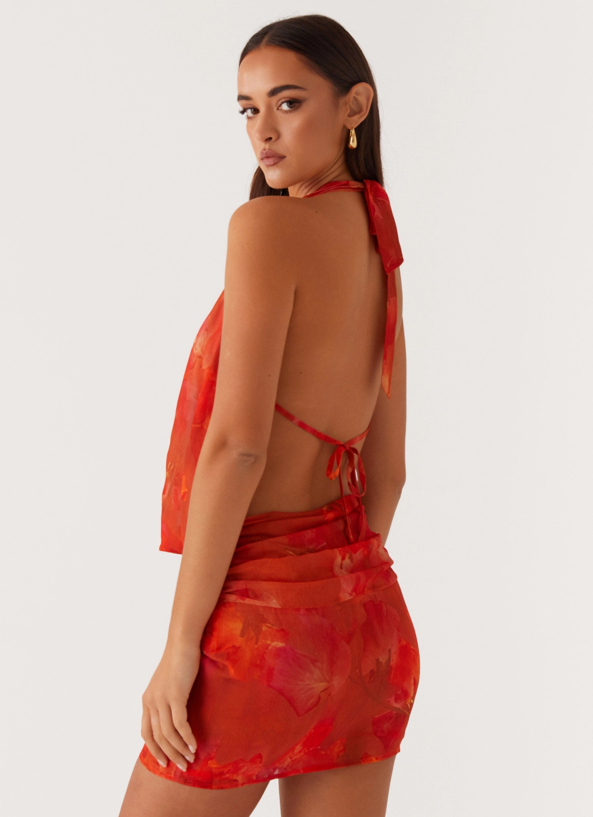 Elysia Chiffon Mini Dress - Amber Stream Cut Breath Soft