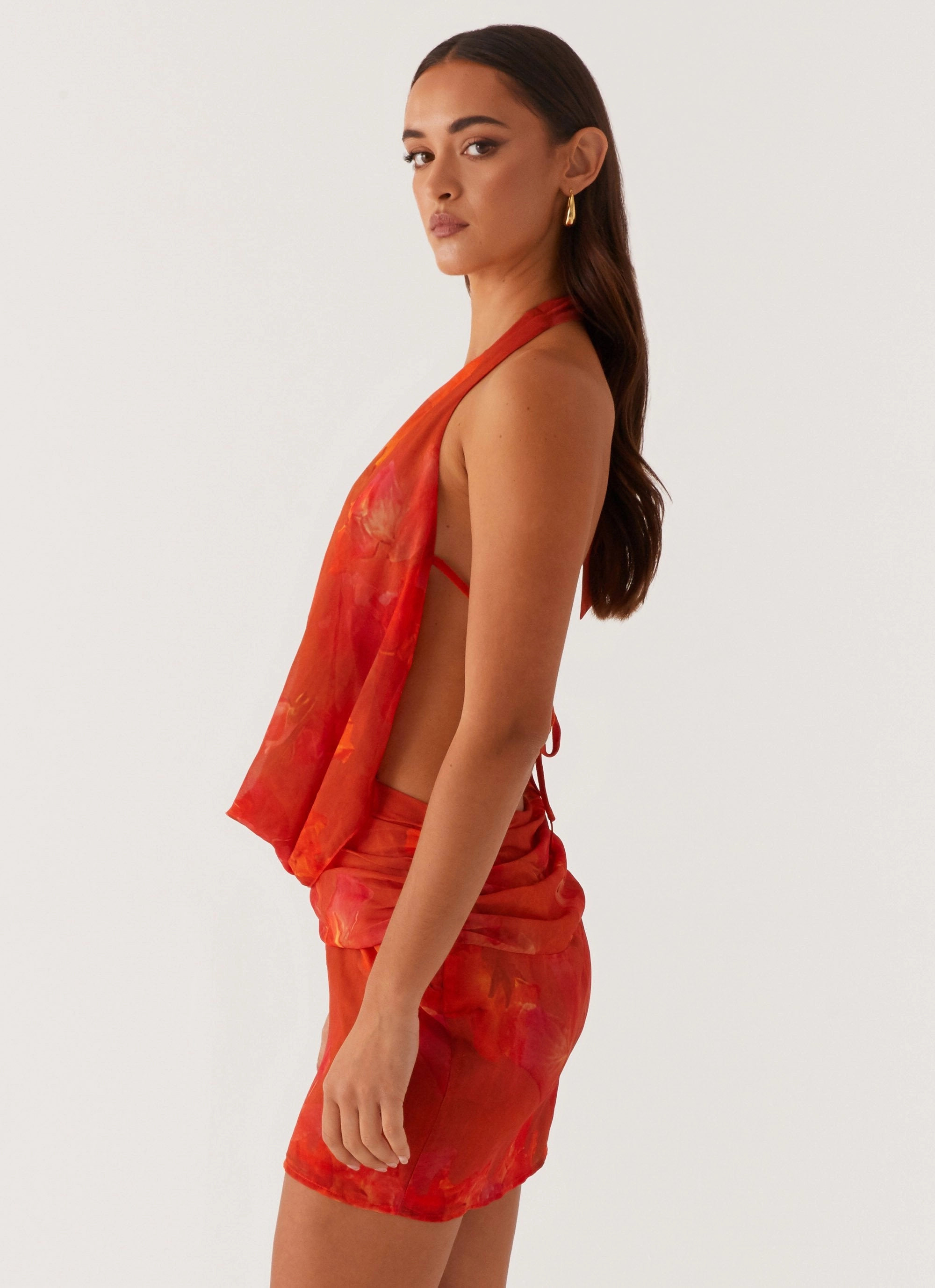 Elysia Chiffon Mini Dress - Amber Satin Grace
